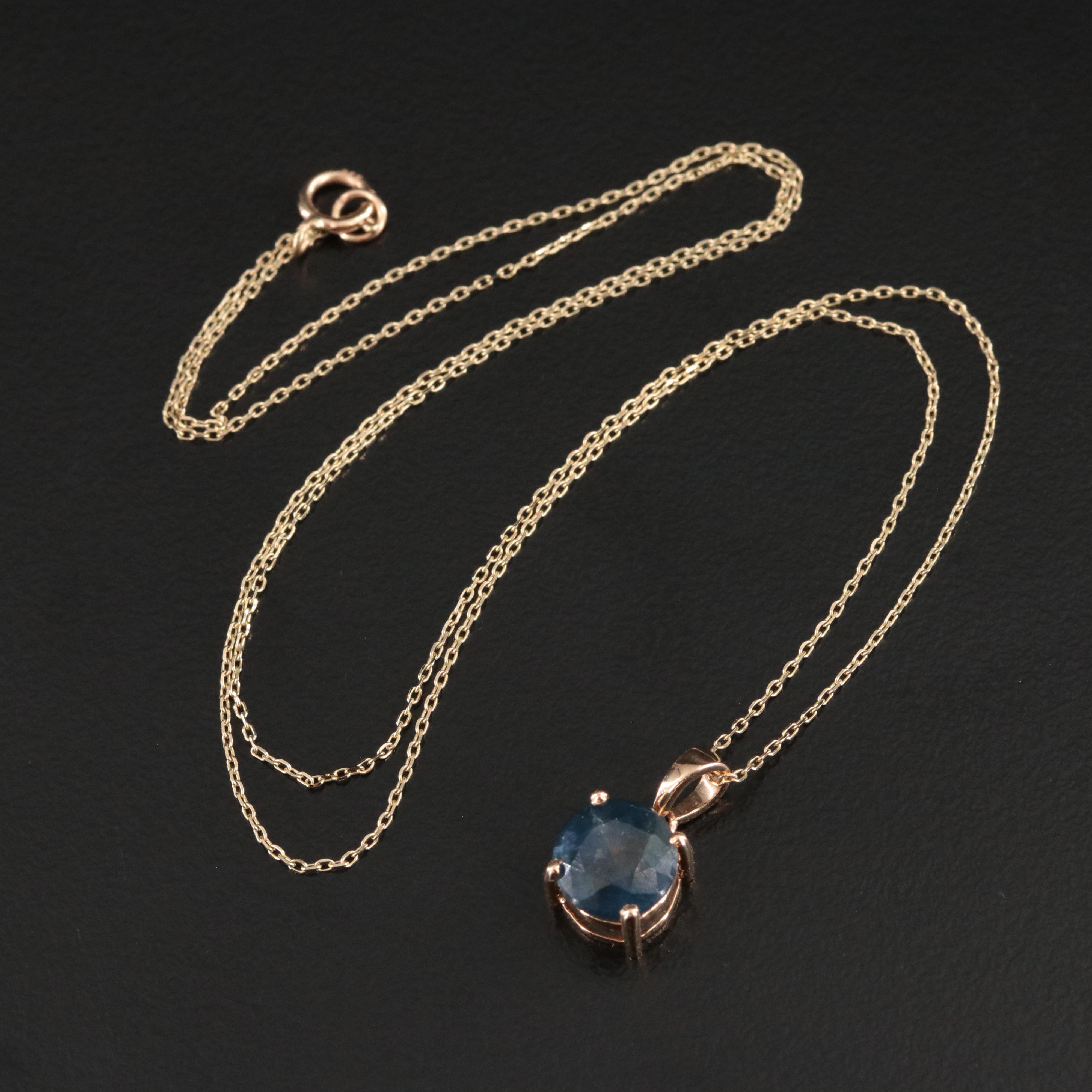 14K 1.89 CT Sapphire Solitaire Pendant Necklace