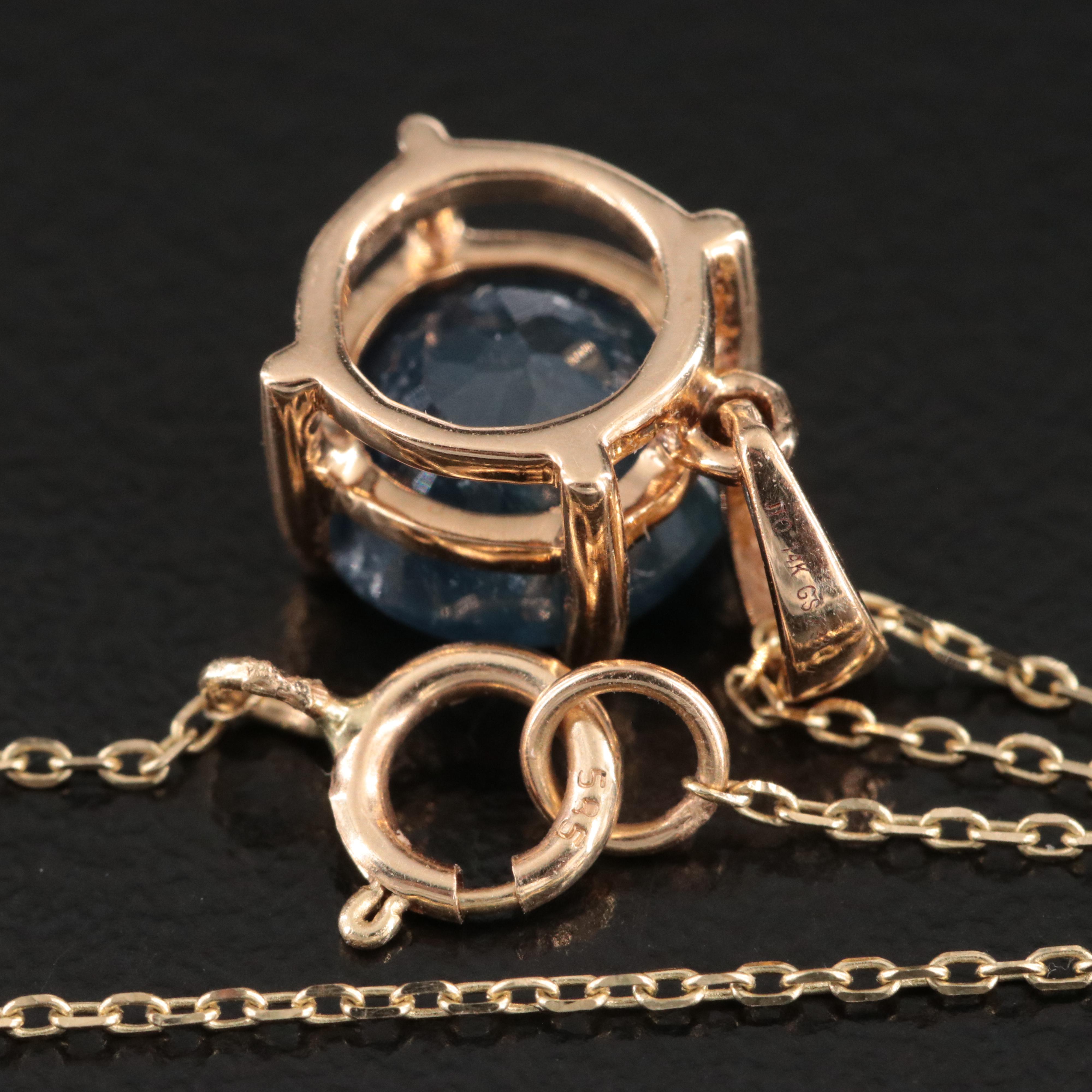 14K 1.89 CT Sapphire Solitaire Pendant Necklace