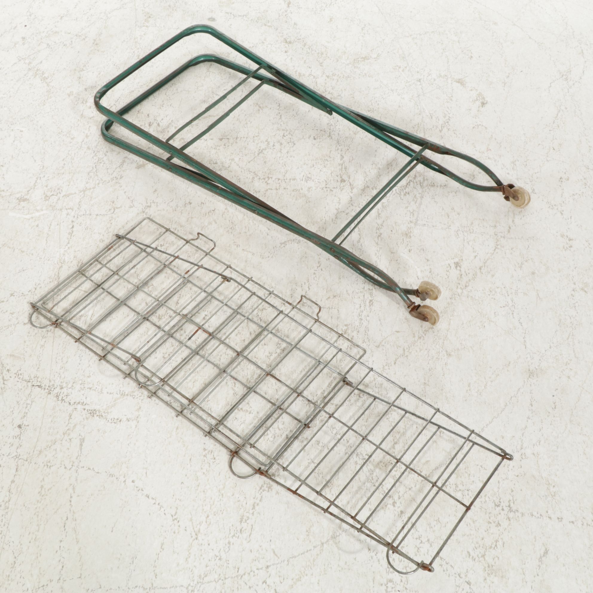 Wire Laundry Hamper with Folding Metal Rolling Rack, Mid-20th Century