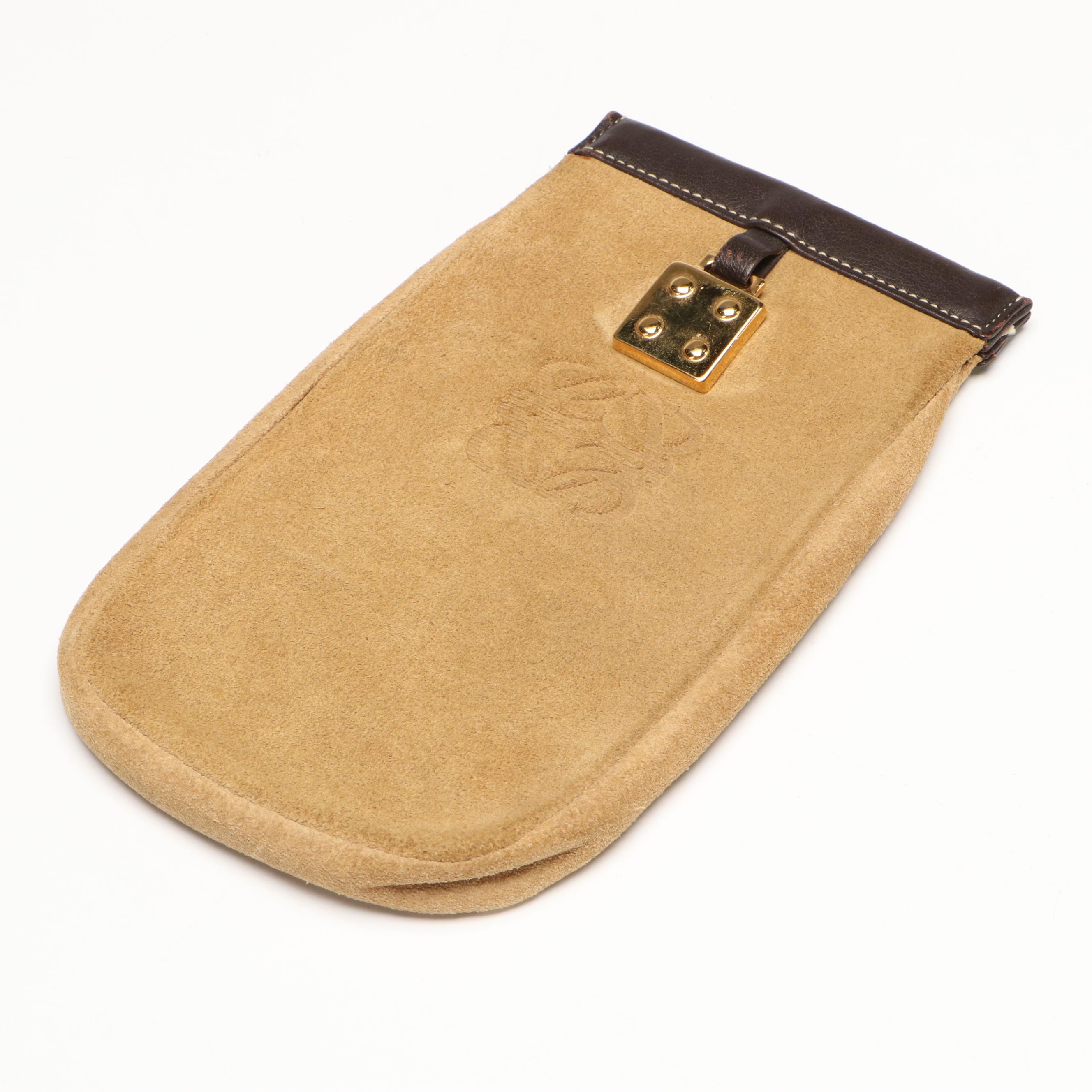 Lowe Sunglasses Case in Suede with Leather Trim