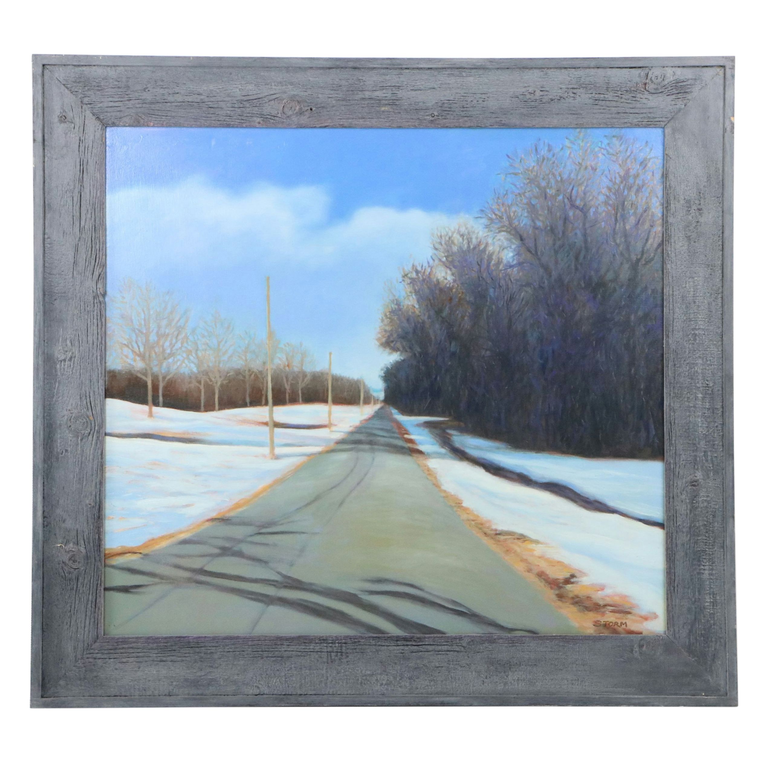 Howard Storm Winter Landscape Acrylic Painting of Road, Late 20th Century