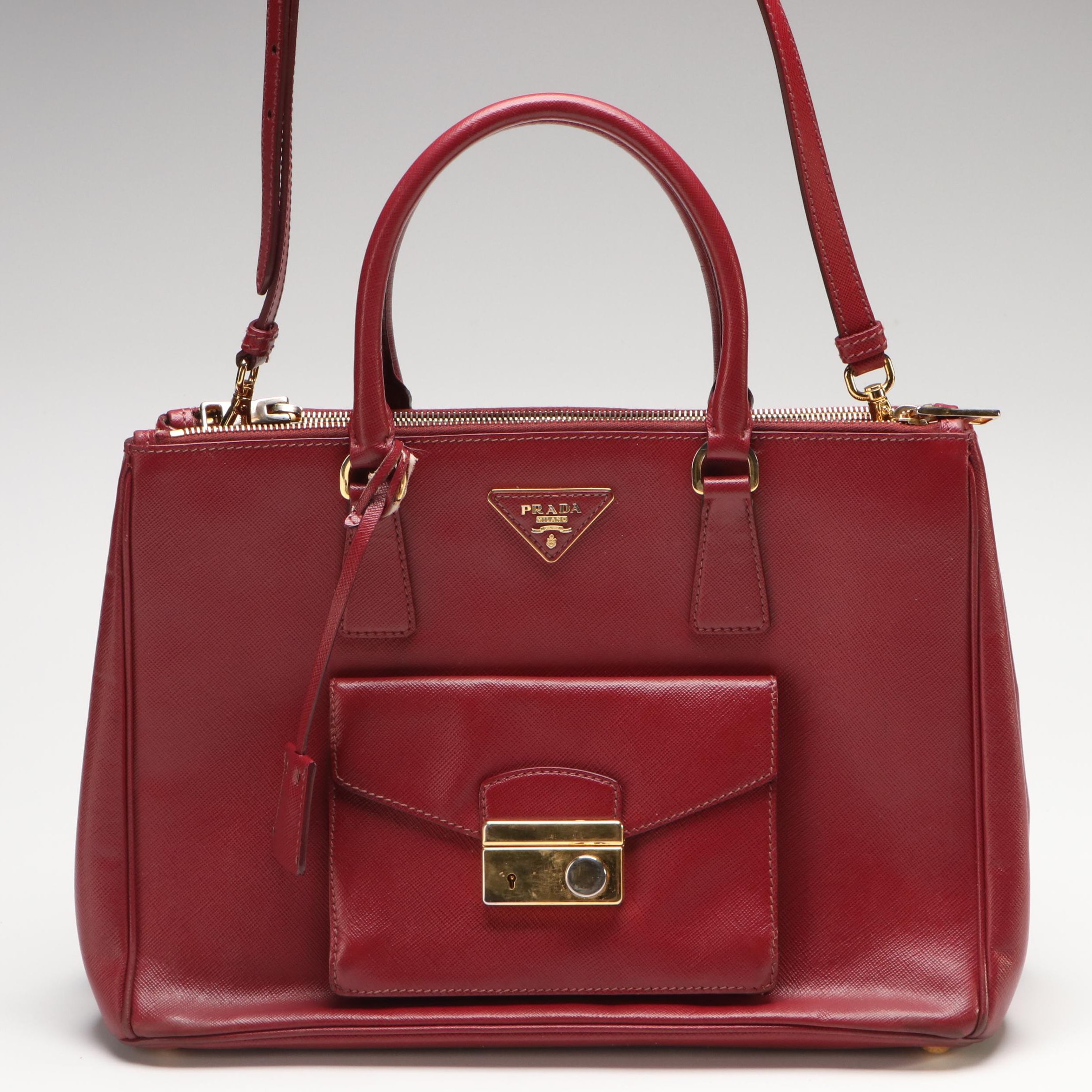 Prada Galleria 2-Way Handbag in Red Cerise Saffiano Leather