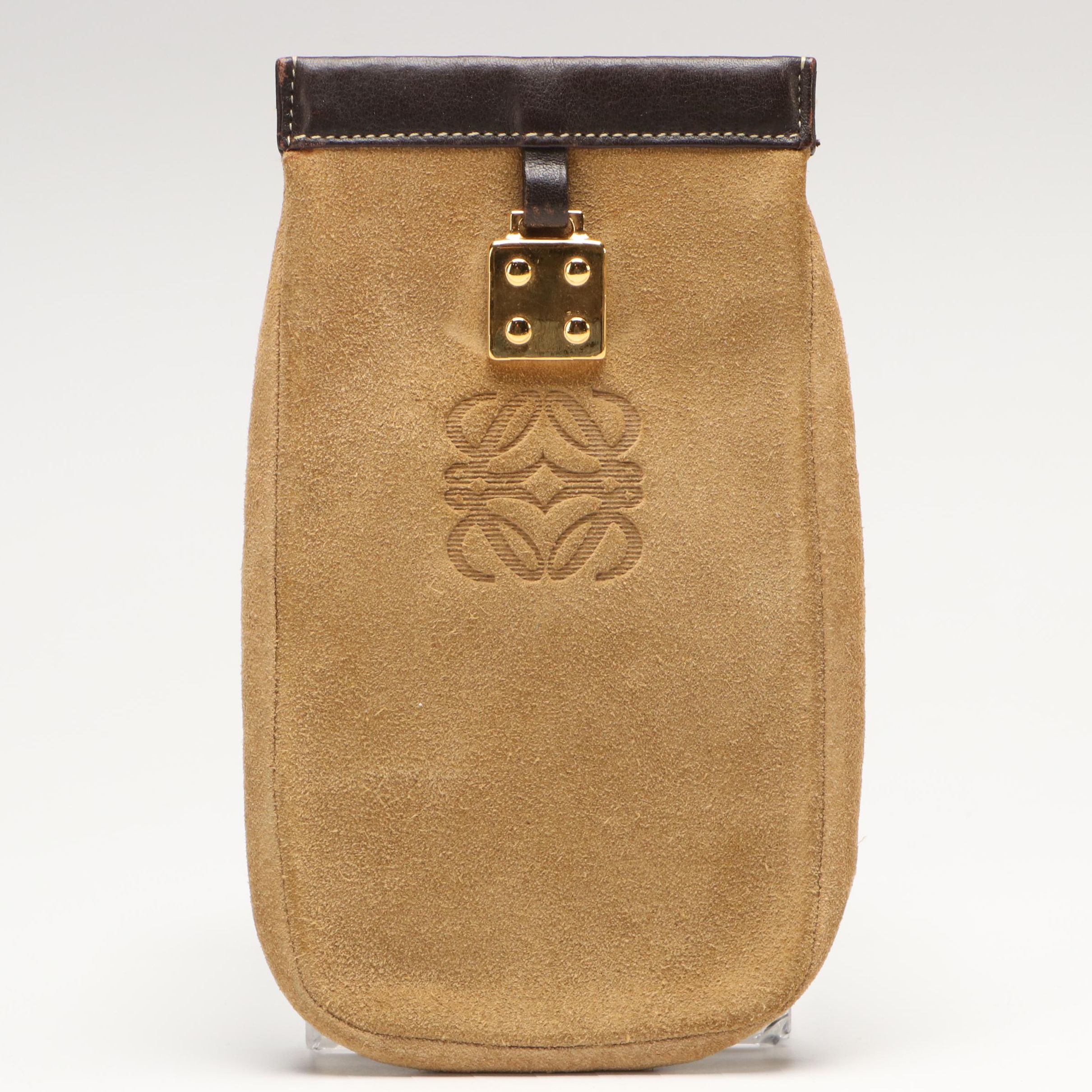 Lowe Sunglasses Case in Suede with Leather Trim