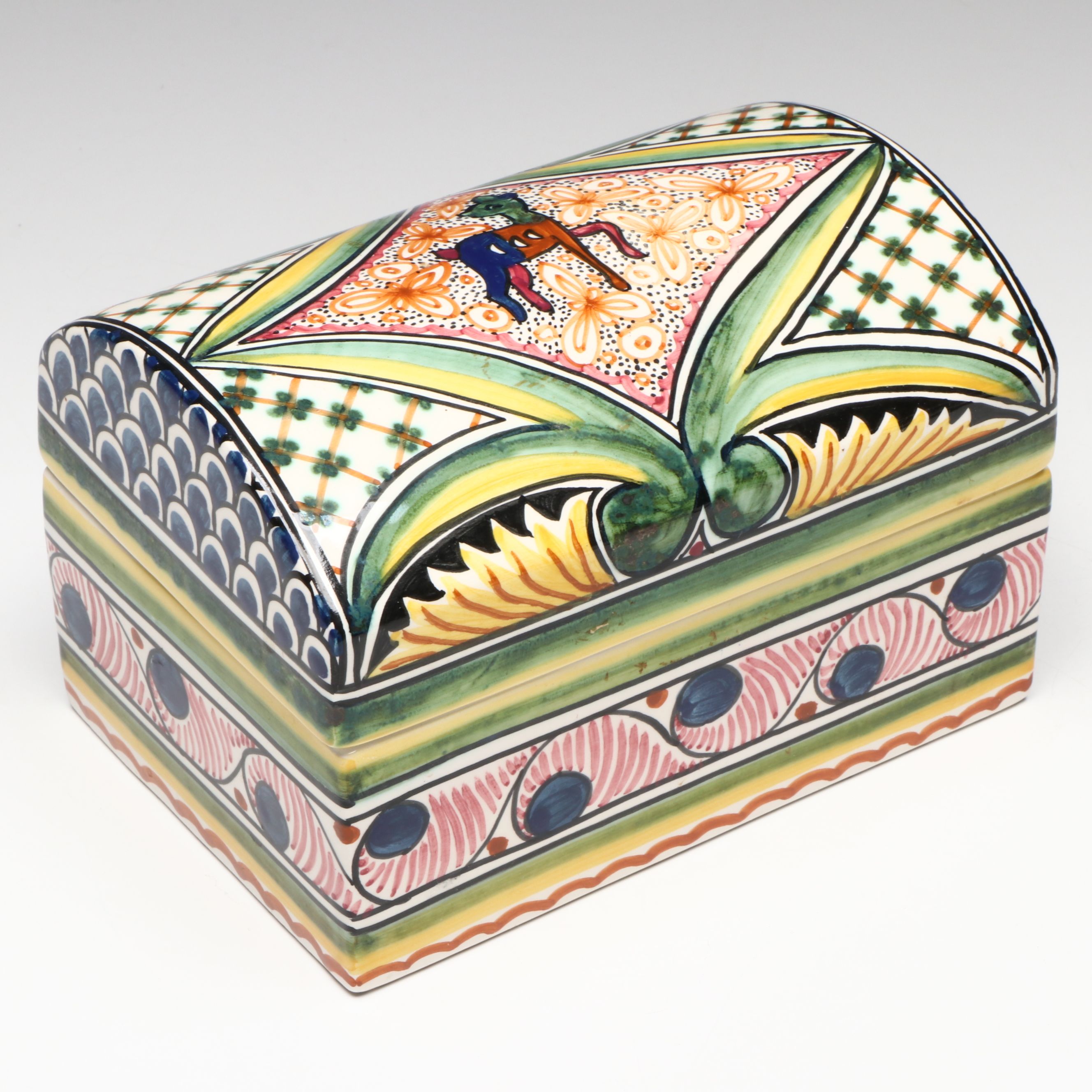 Hand-Painted Portuguese Dome Top Box, Russian Folklore Lacquered Box, and More