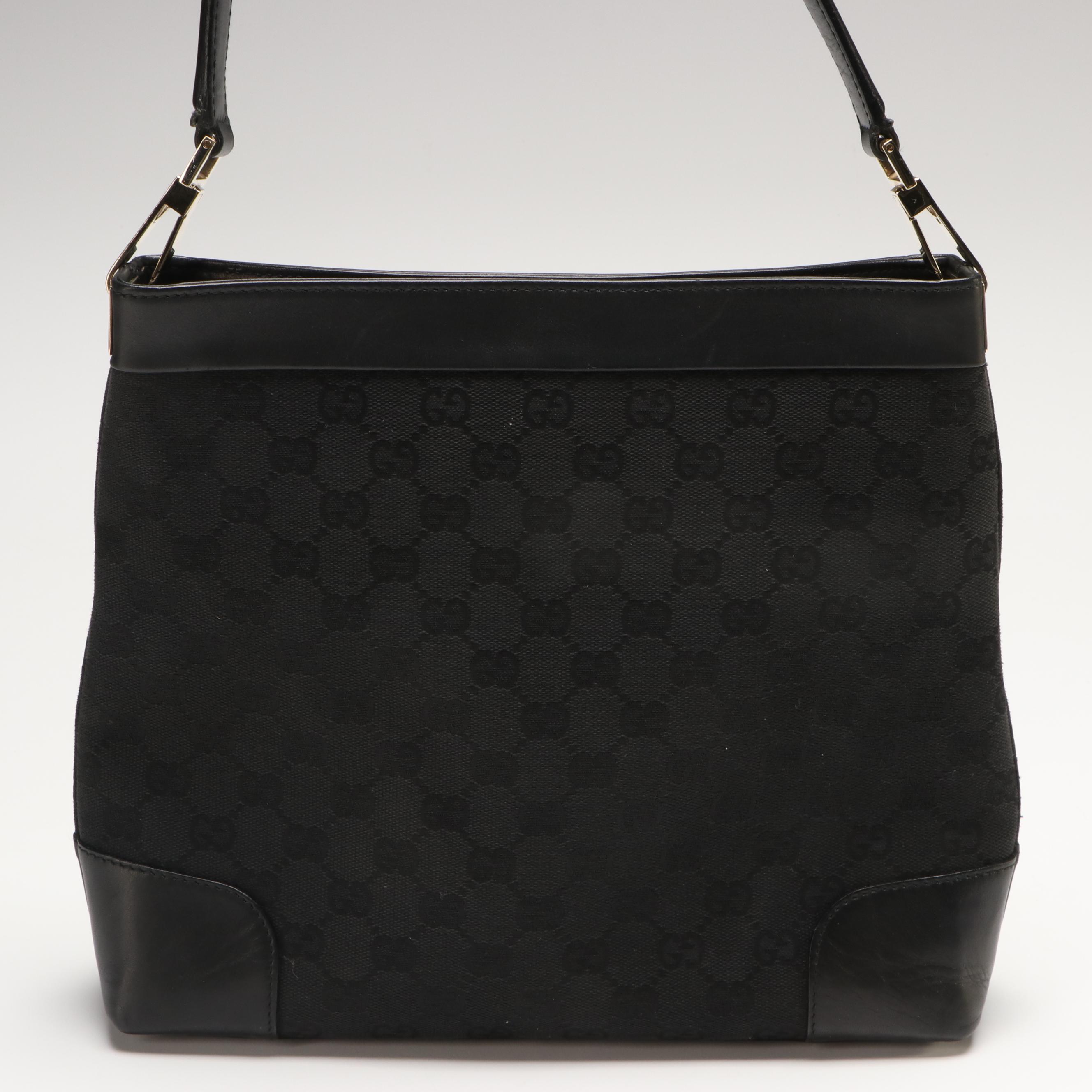 Gucci Black GG Canvas and Leather Shoulder Bag