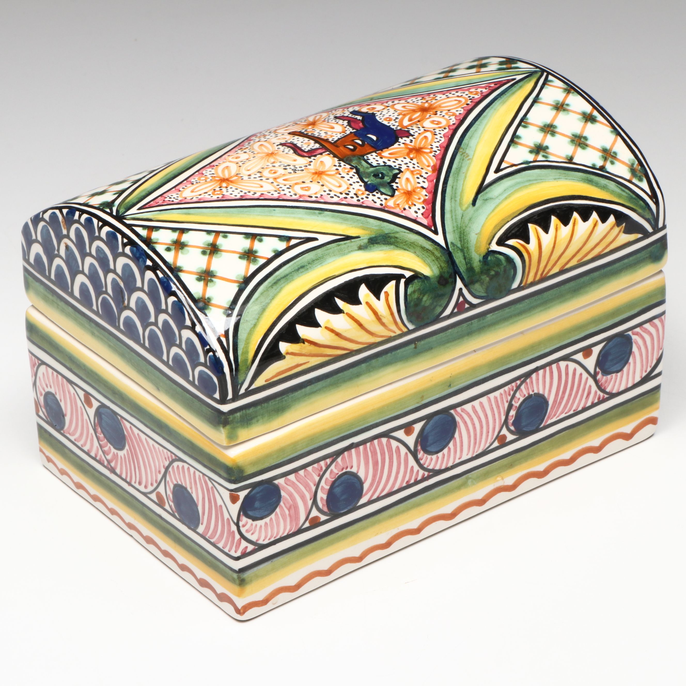 Hand-Painted Portuguese Dome Top Box, Russian Folklore Lacquered Box, and More