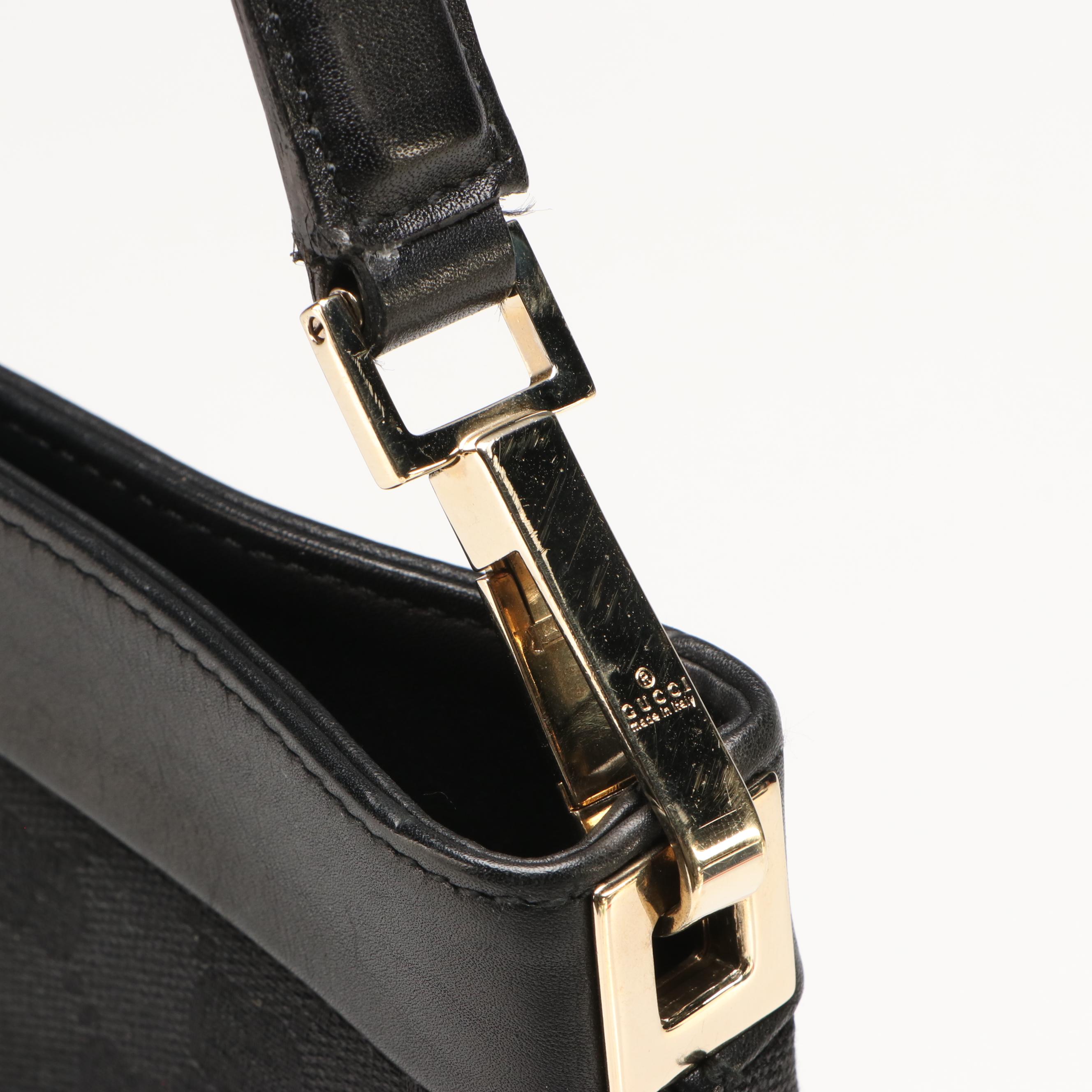 Gucci Black GG Canvas and Leather Shoulder Bag