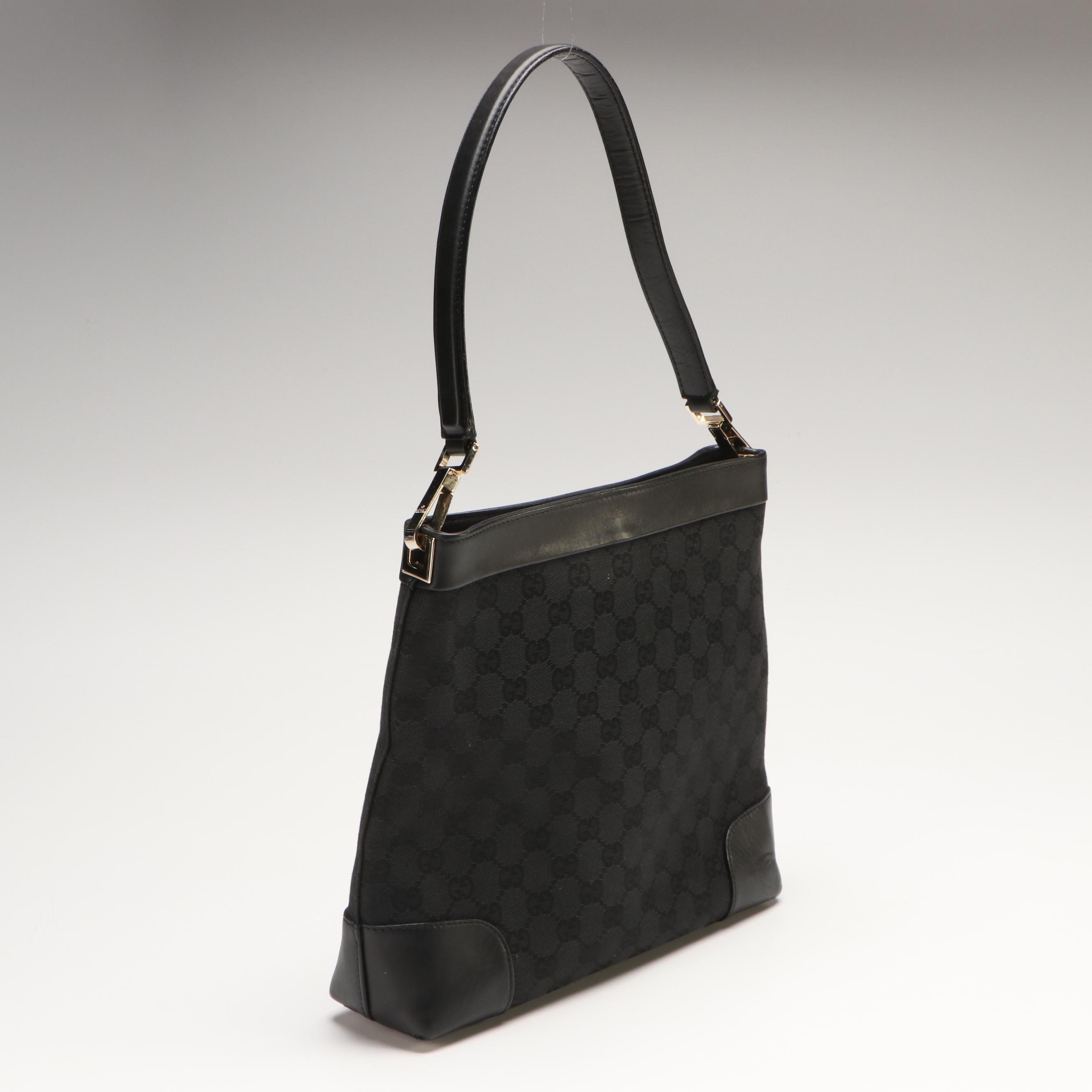 Gucci Black GG Canvas and Leather Shoulder Bag