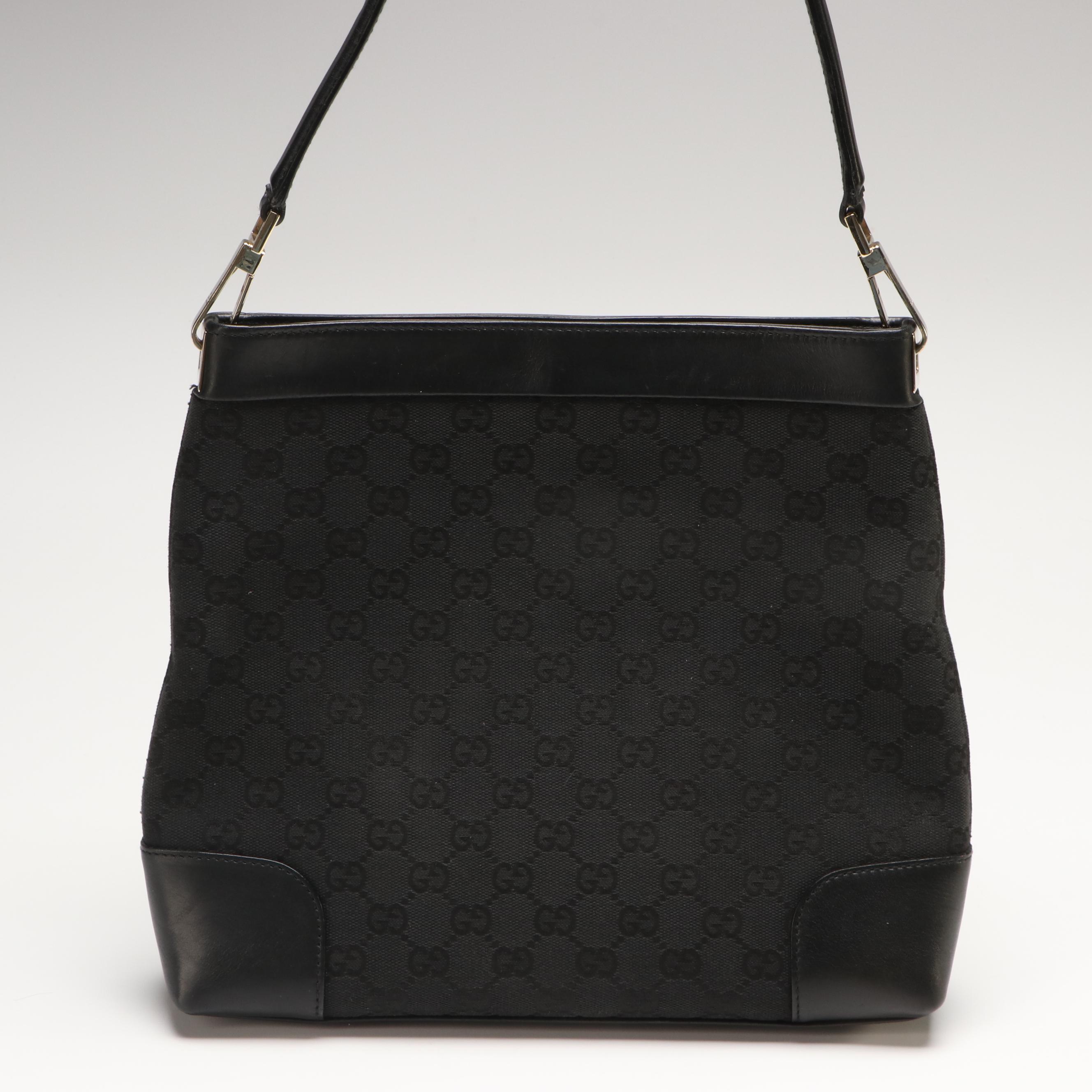 Gucci Black GG Canvas and Leather Shoulder Bag