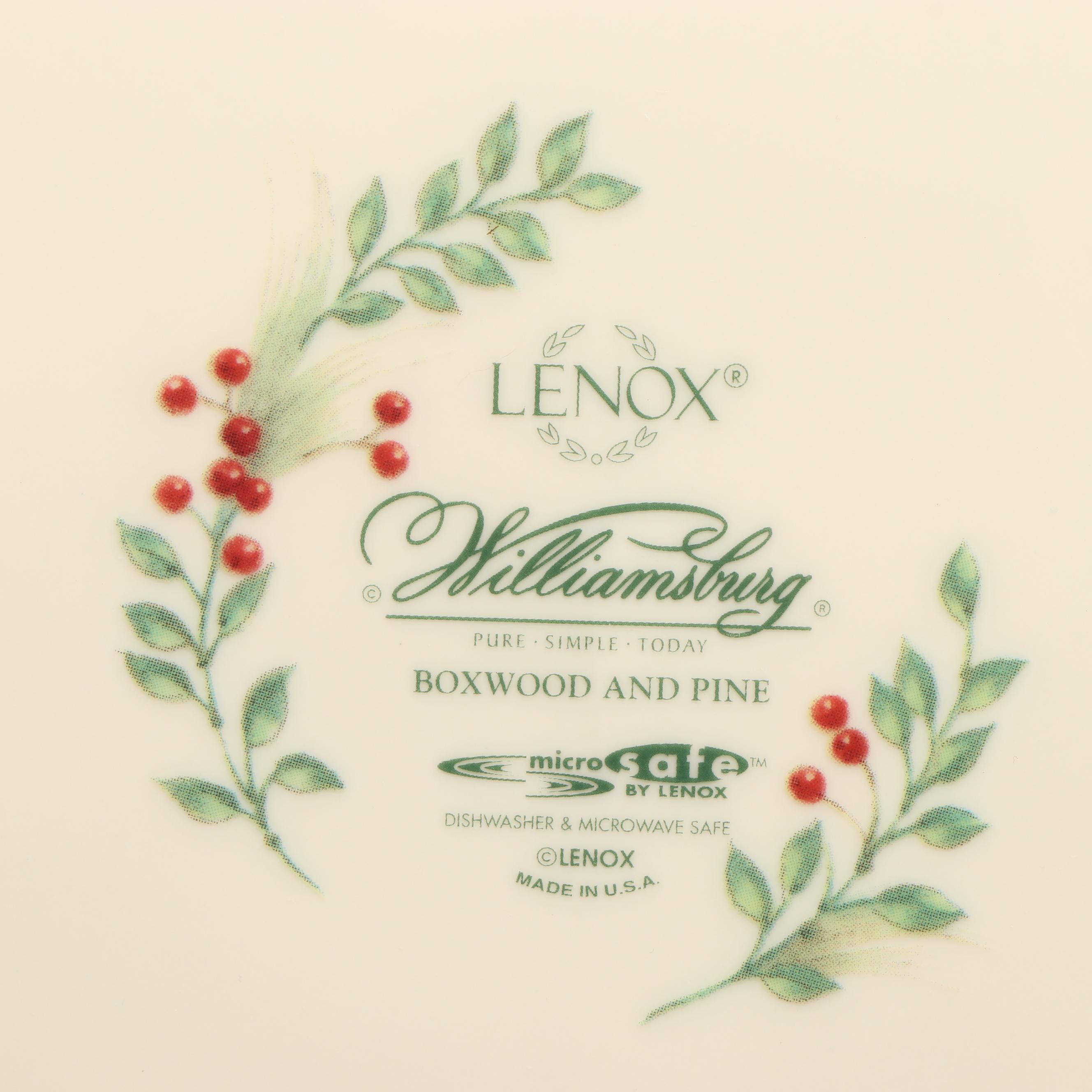Lenox "Williamsburg Boxwood & Pine" Porcelain Dinner Plates, Early 21st Century
