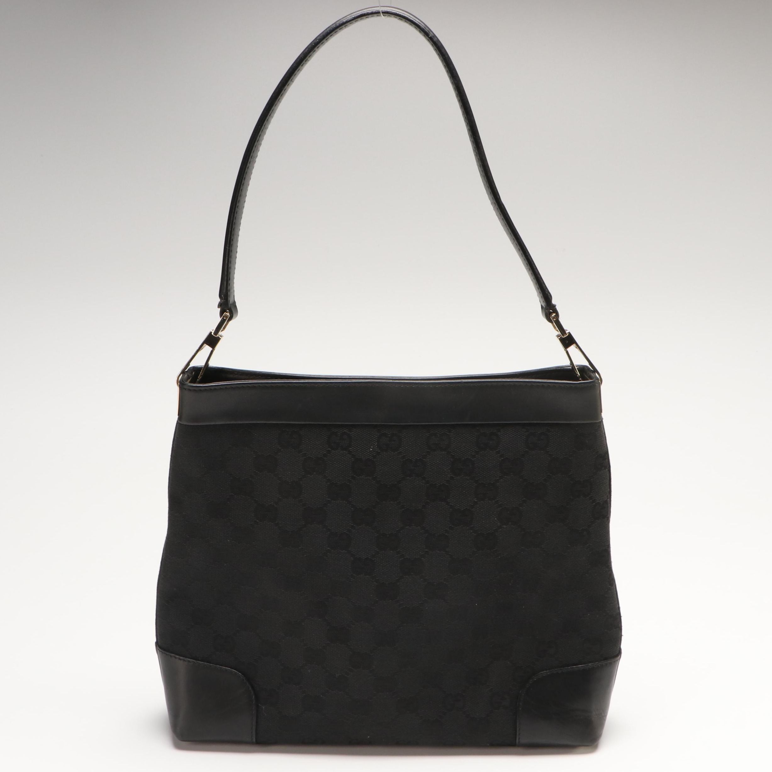 Gucci Black GG Canvas and Leather Shoulder Bag