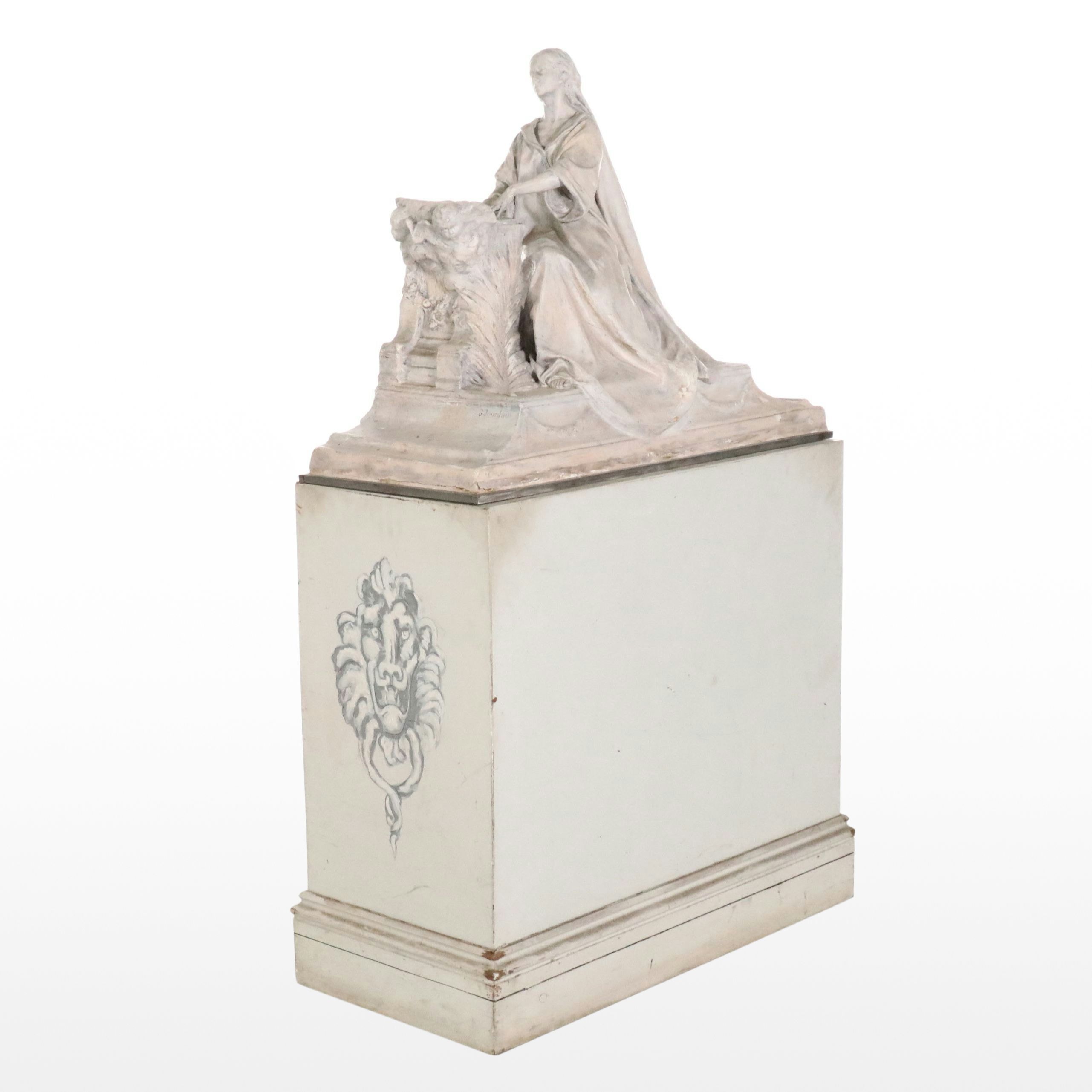 Jules Jourdain Painted Plaster Sculpture of Seated Woman, 19th Century