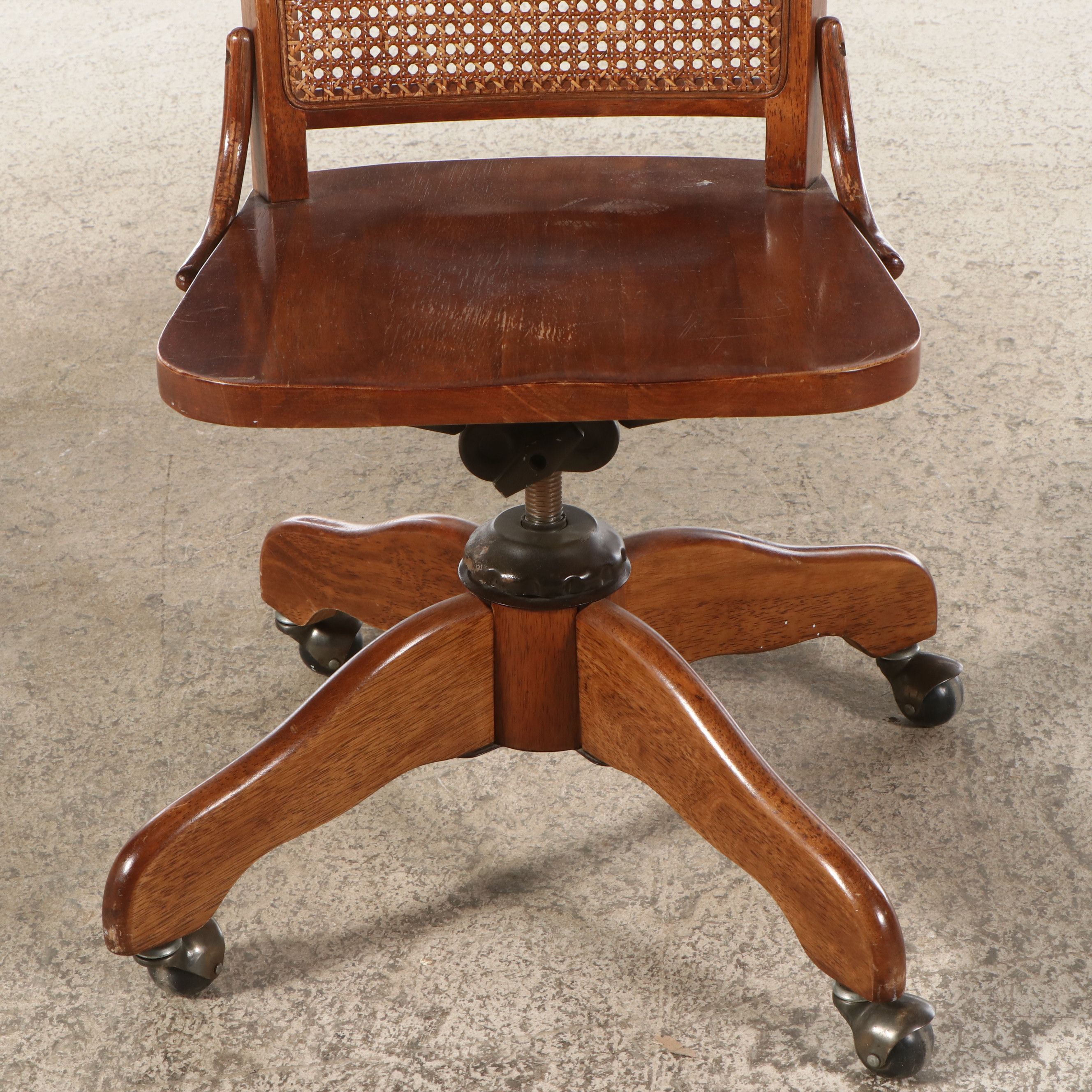 Edwardian Style Cane Back Rolling and Swivel Desk Chair
