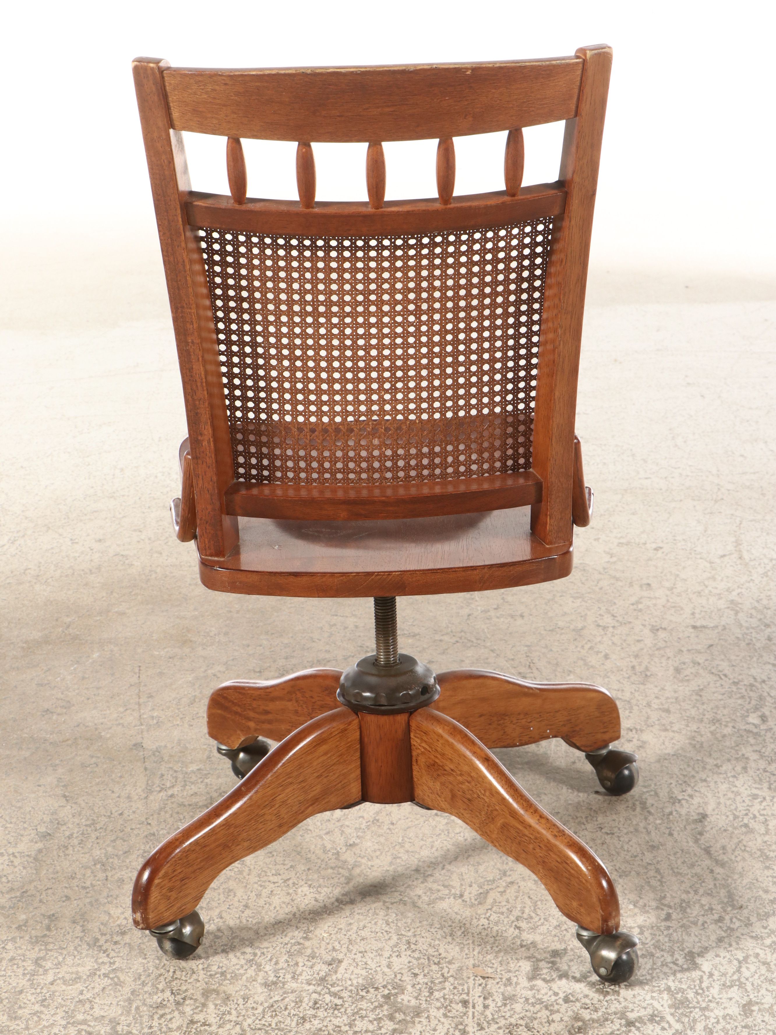 Edwardian Style Cane Back Rolling and Swivel Desk Chair