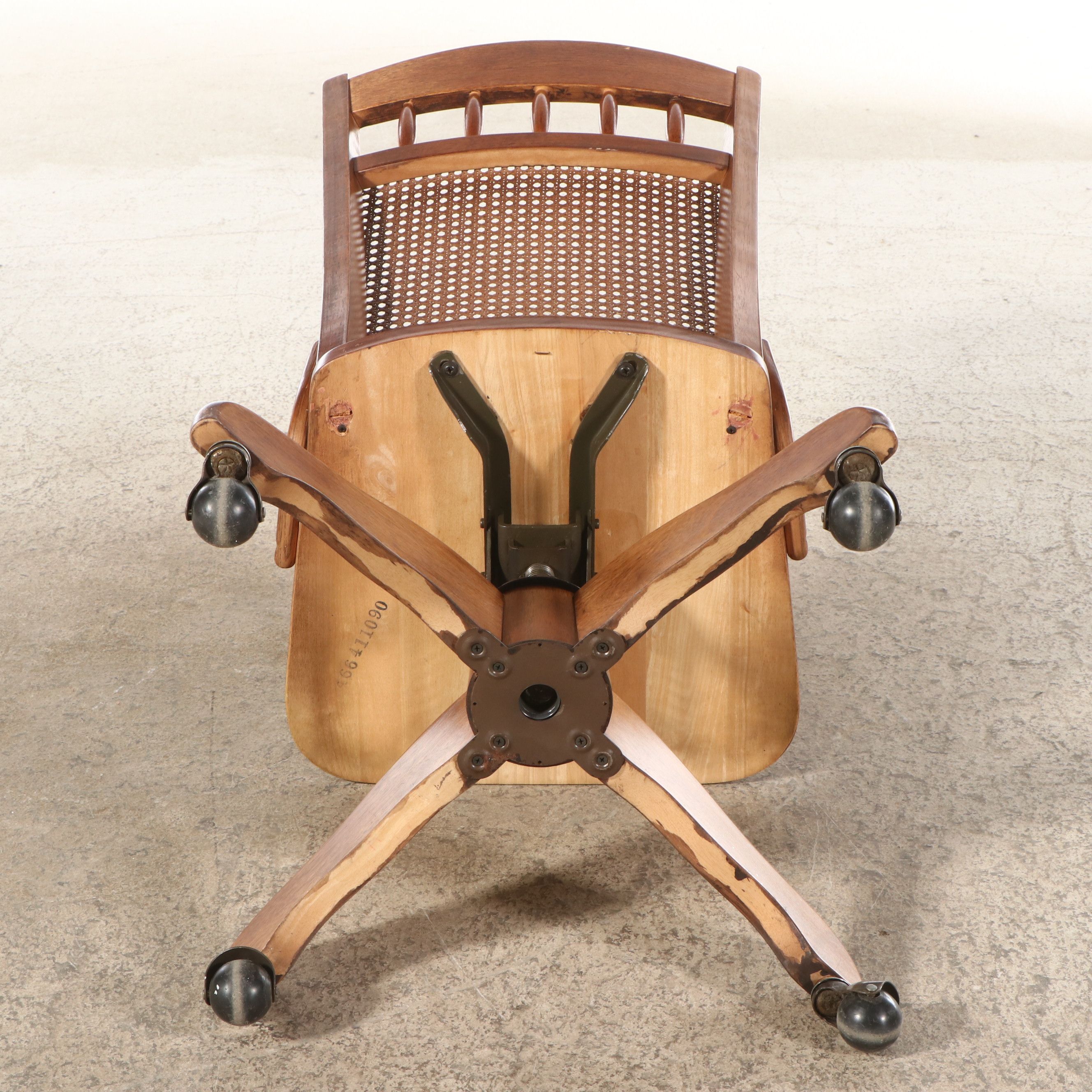 Edwardian Style Cane Back Rolling and Swivel Desk Chair