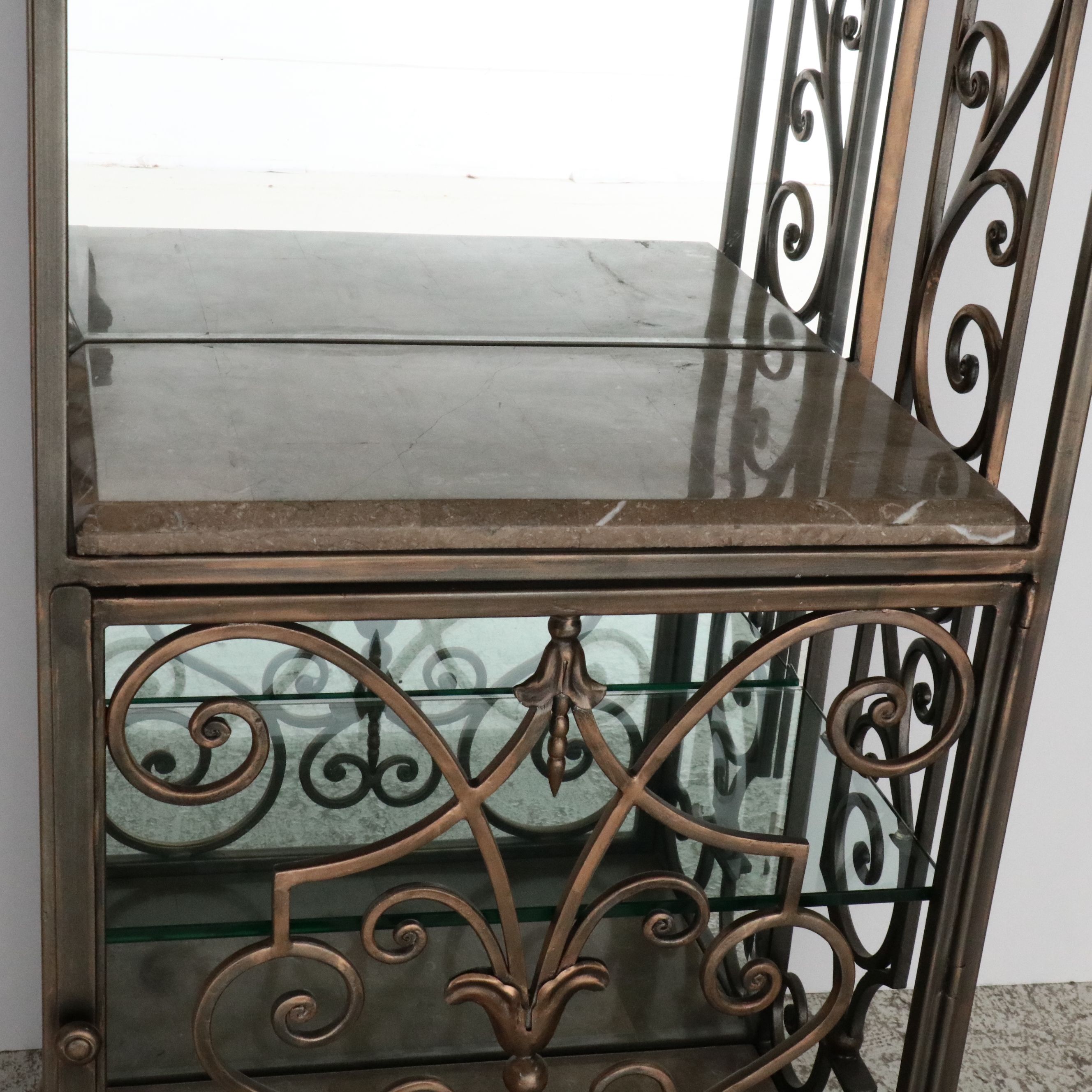 Artistica Patinated Wrought Metal and Glass Illuminated Étagère