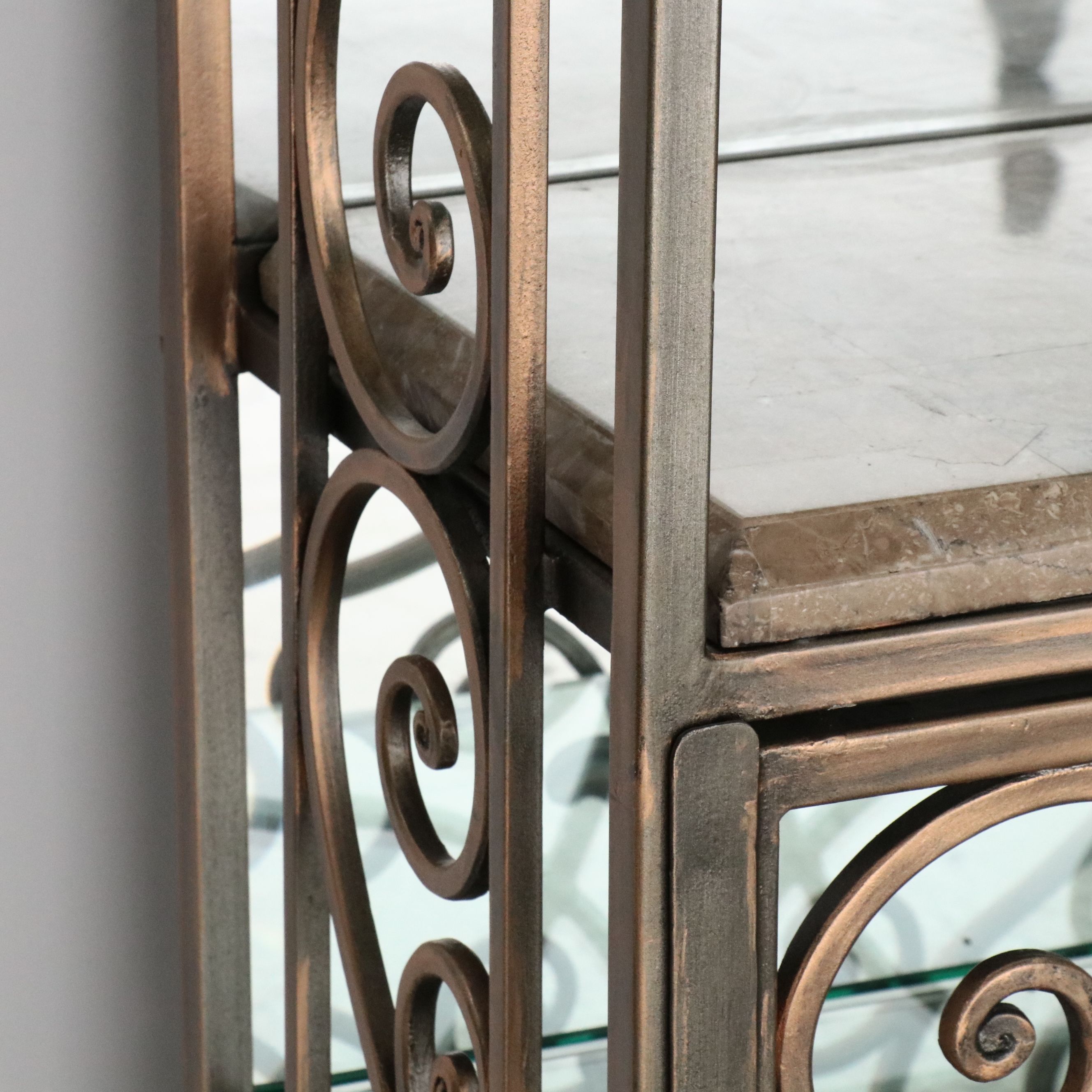 Artistica Patinated Wrought Metal and Glass Illuminated Étagère