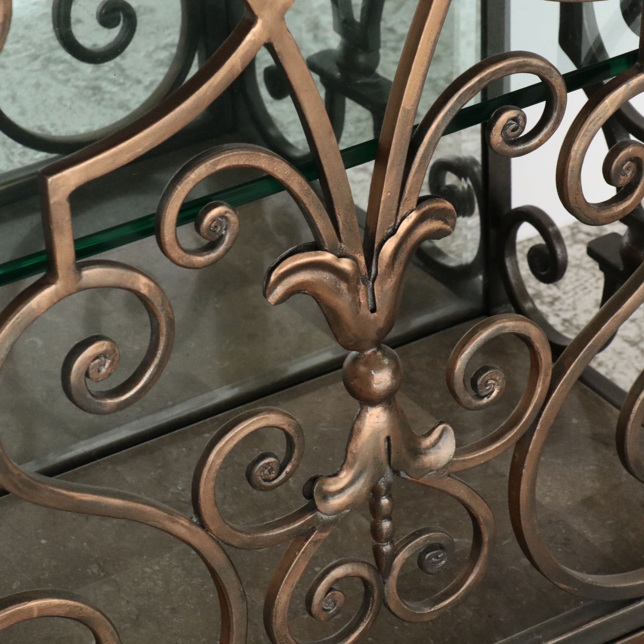 Artistica Patinated Wrought Metal and Glass Illuminated Étagère