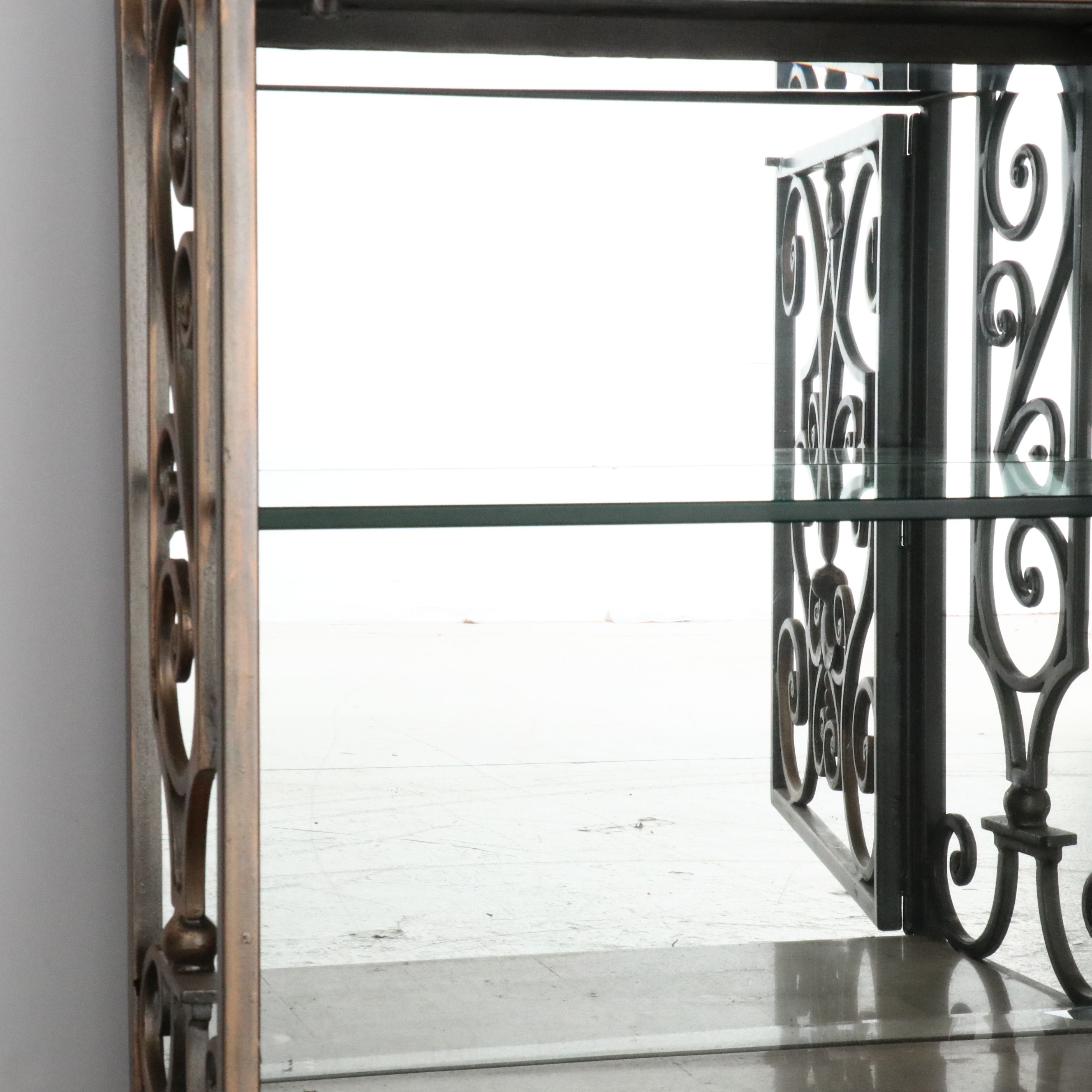 Artistica Patinated Wrought Metal and Glass Illuminated Étagère