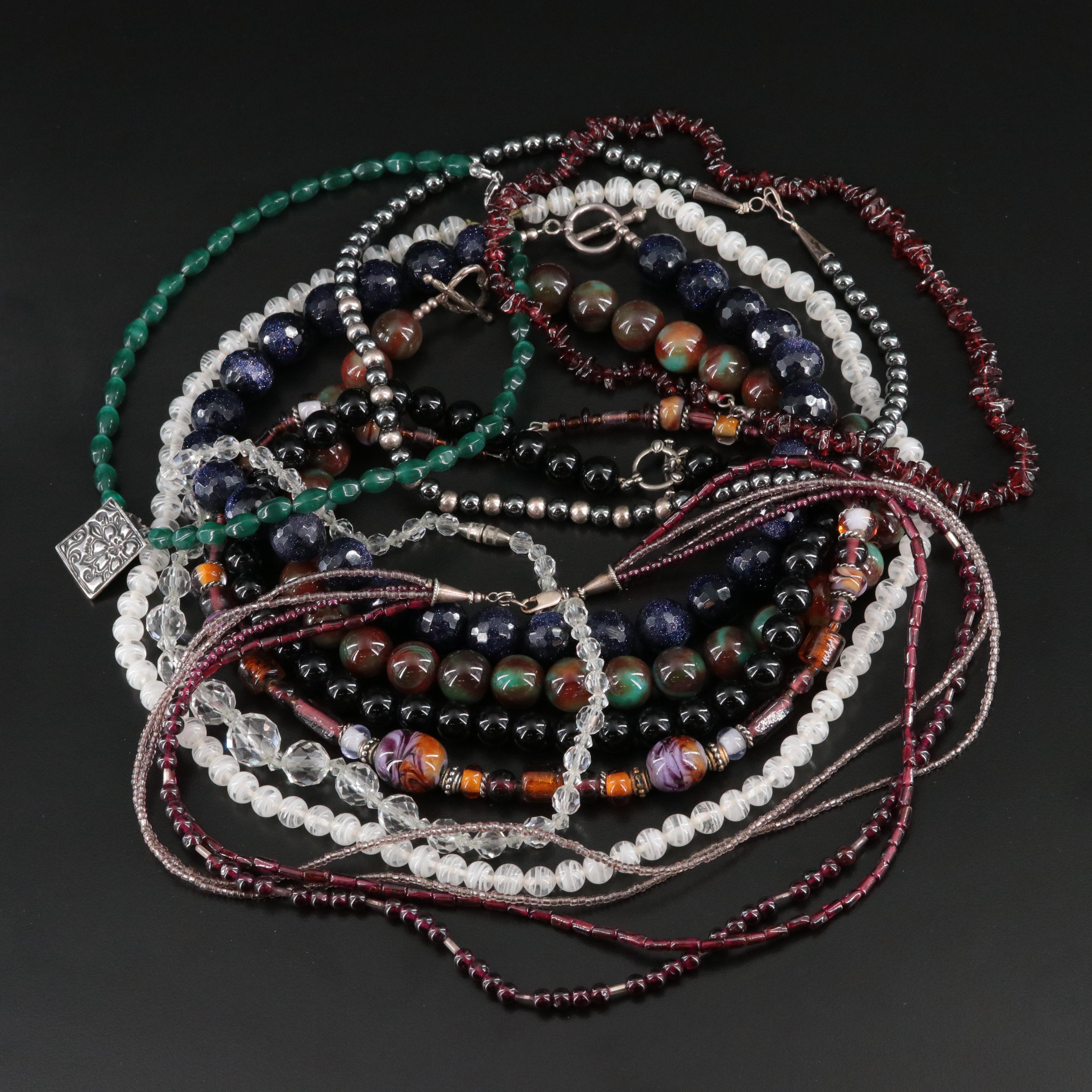 Agate, Hematite and Sterling Featured in Bead Necklace Collection