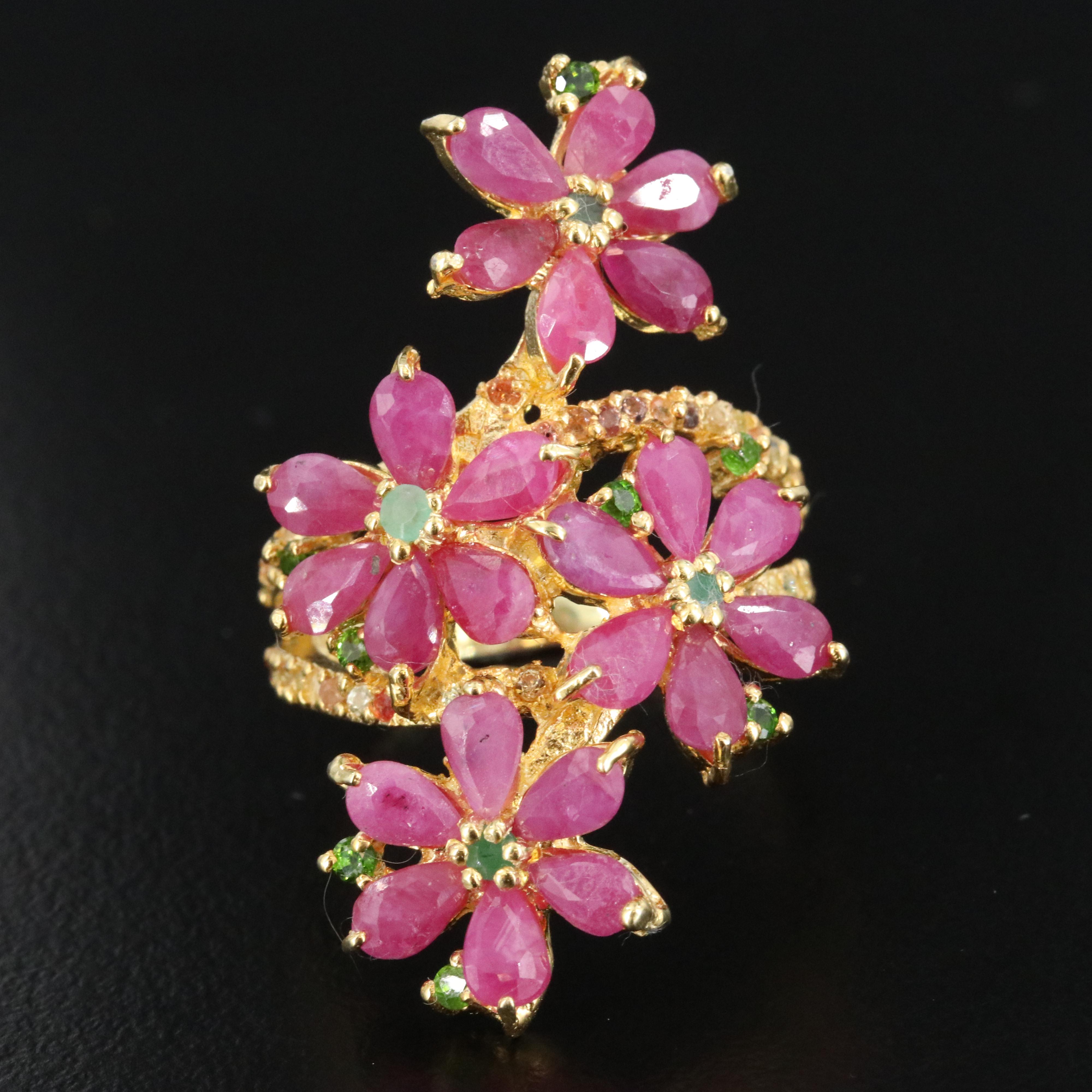 Sterling Gemstone Floral Ring