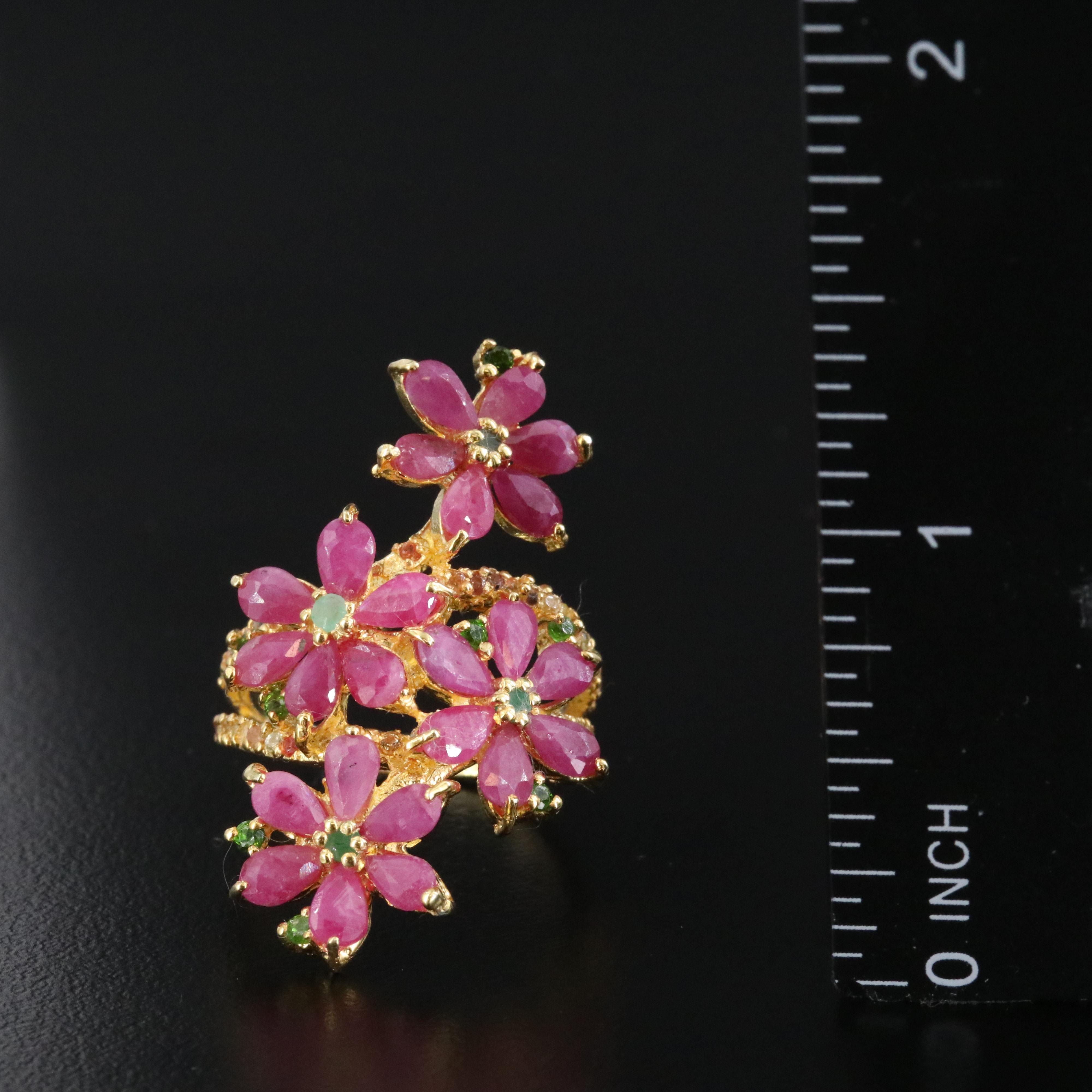 Sterling Gemstone Floral Ring