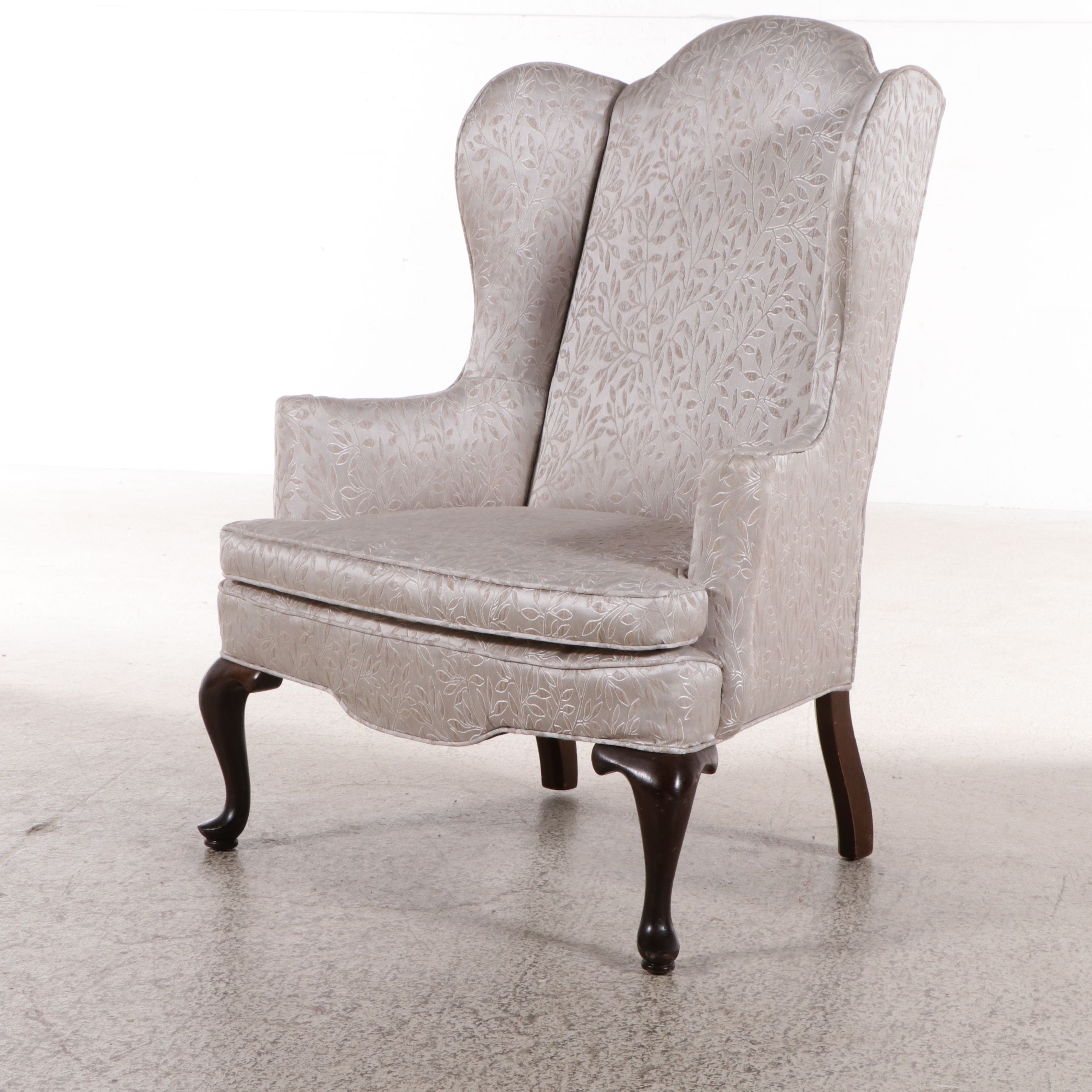 Queen Anne Style Embroidered Upholstered Wingback Chair