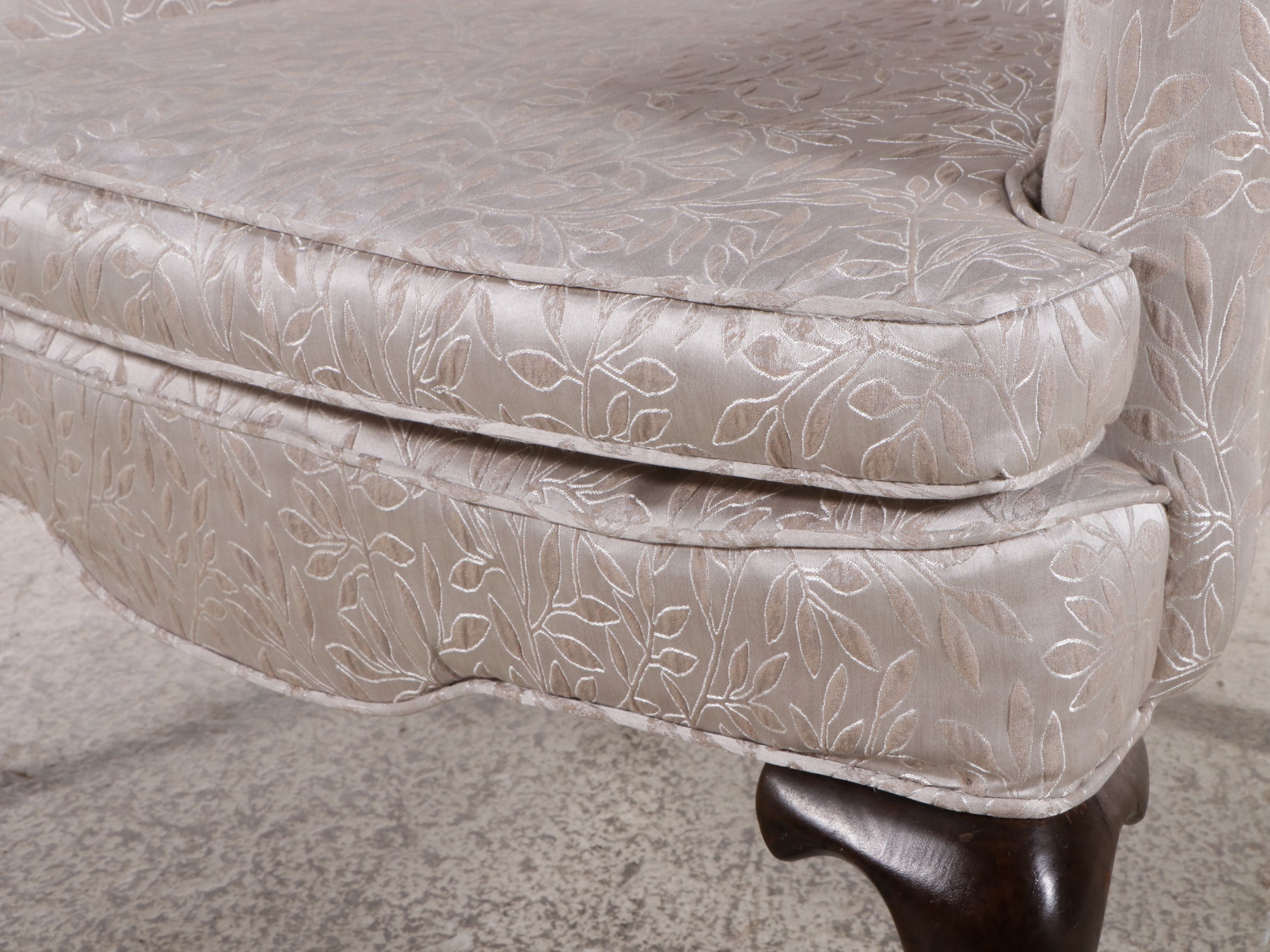 Queen Anne Style Embroidered Upholstered Wingback Chair