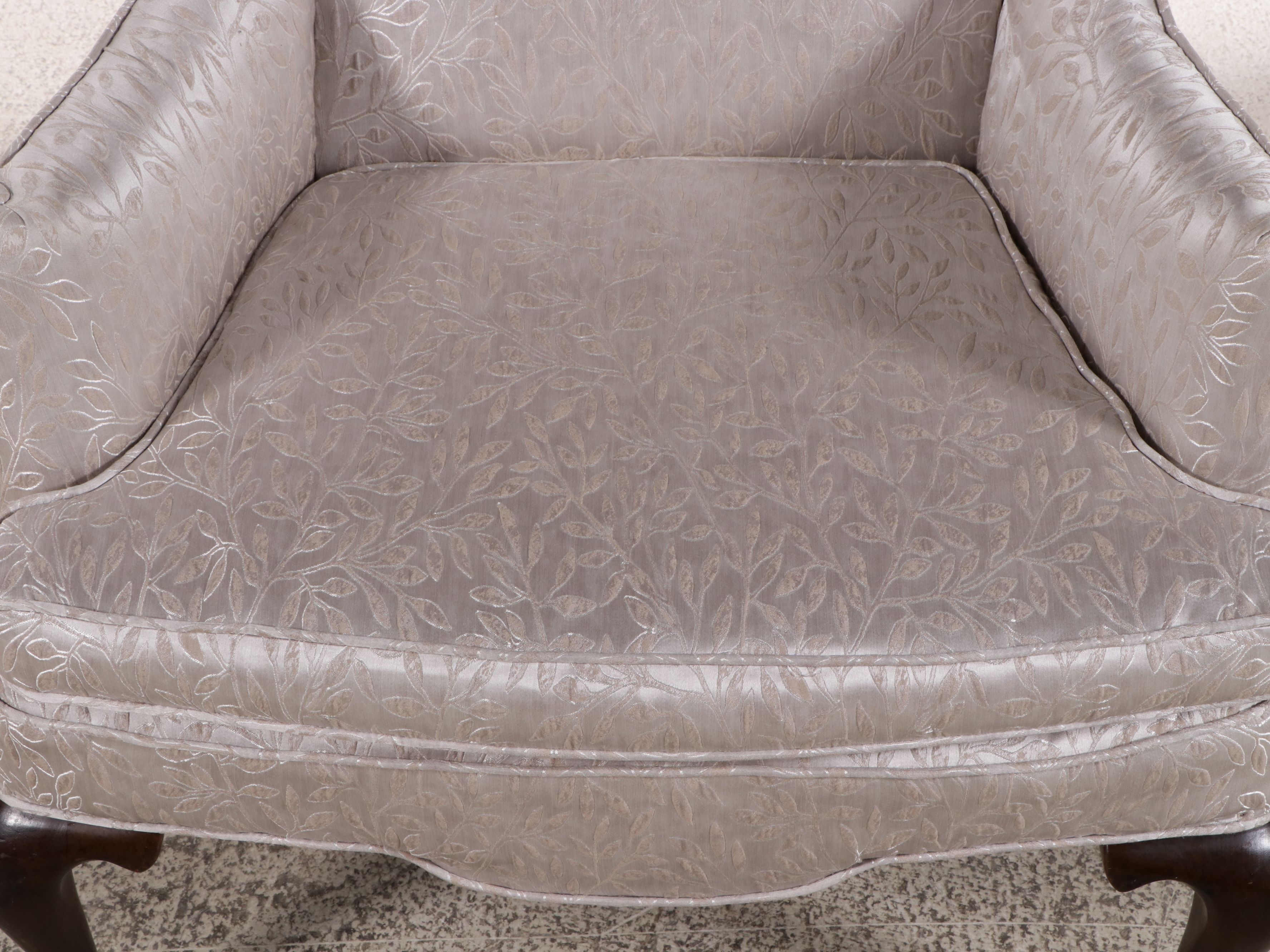 Queen Anne Style Embroidered Upholstered Wingback Chair