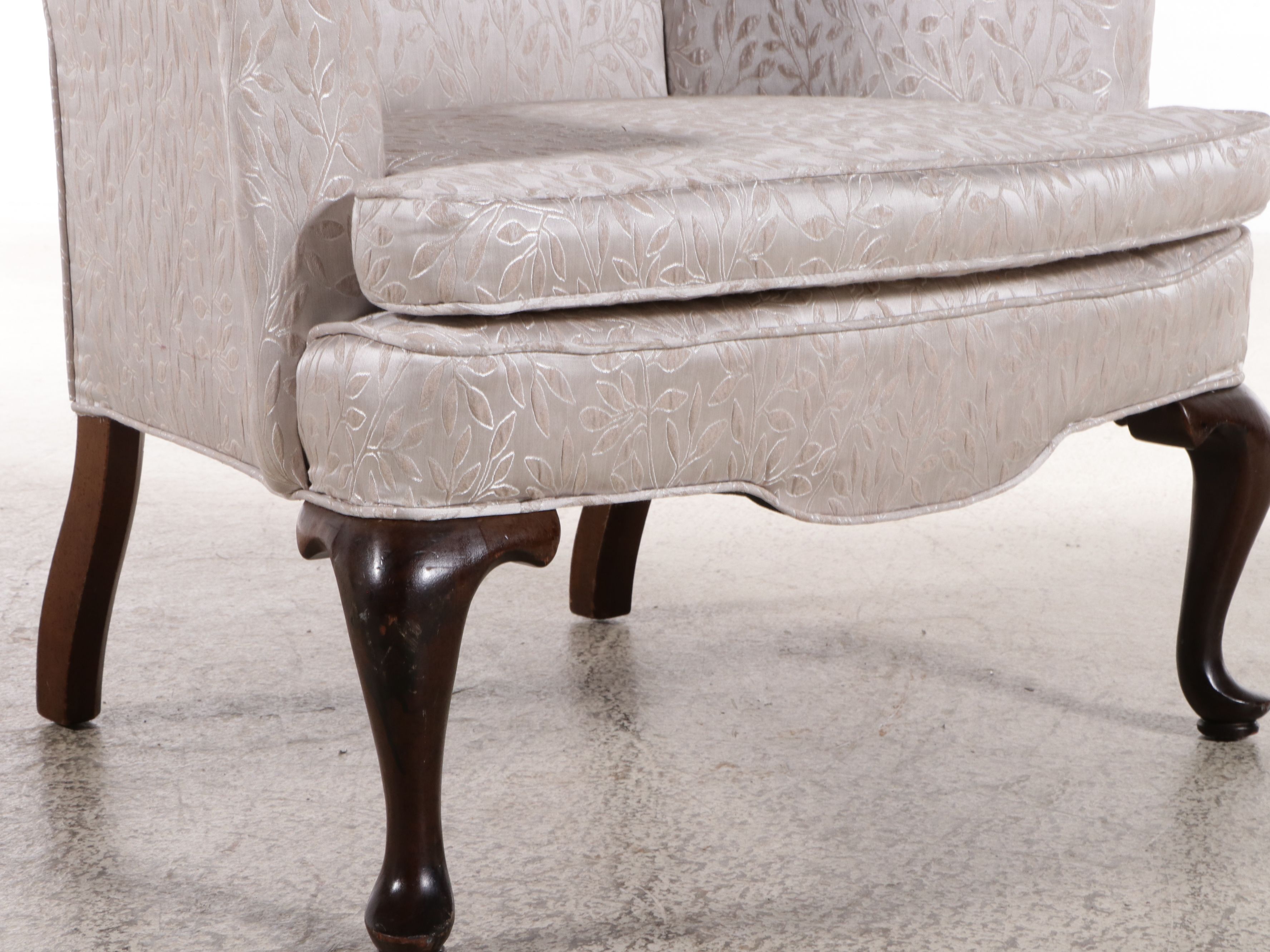 Queen Anne Style Embroidered Upholstered Wingback Chair