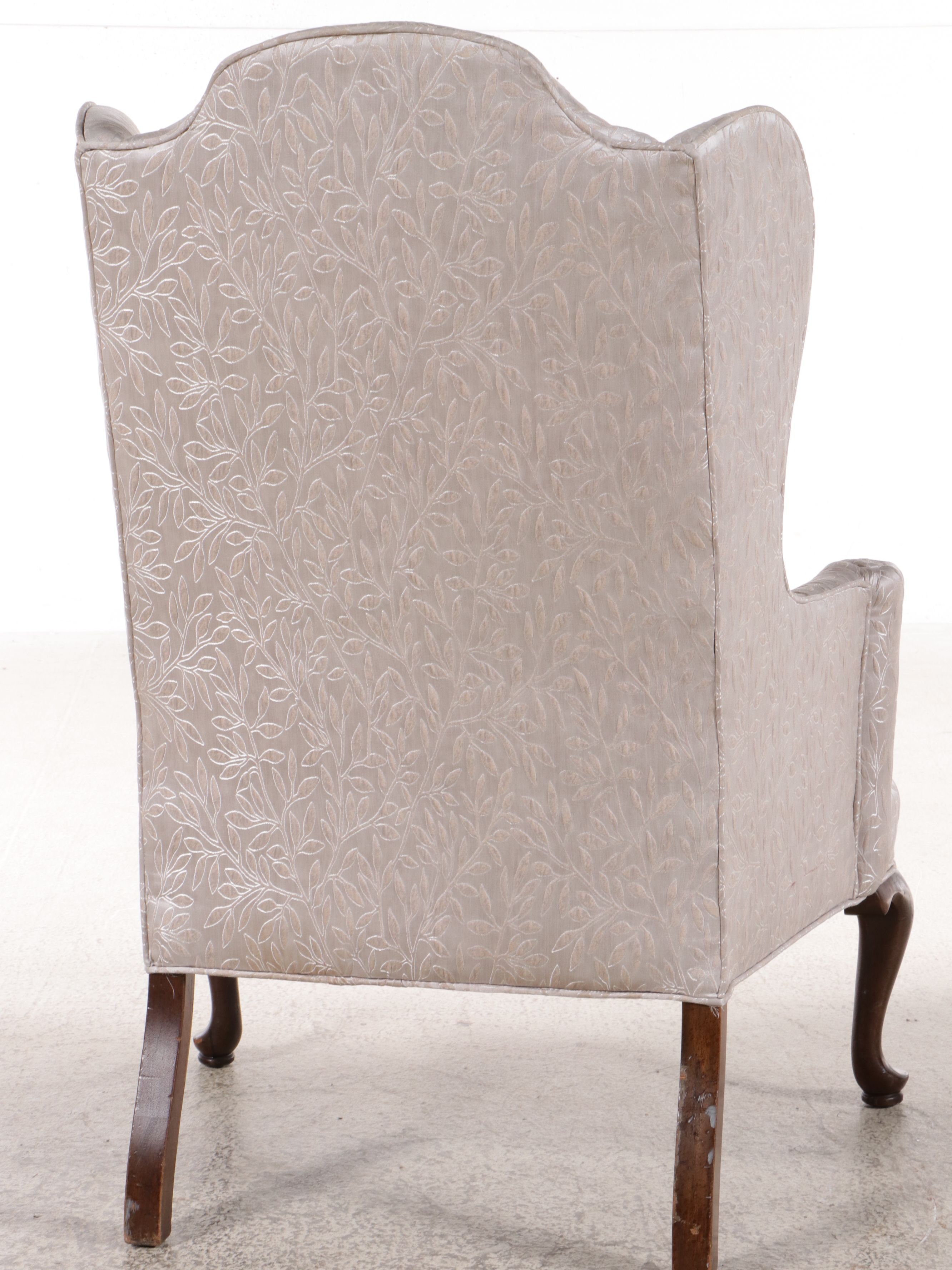 Queen Anne Style Embroidered Upholstered Wingback Chair