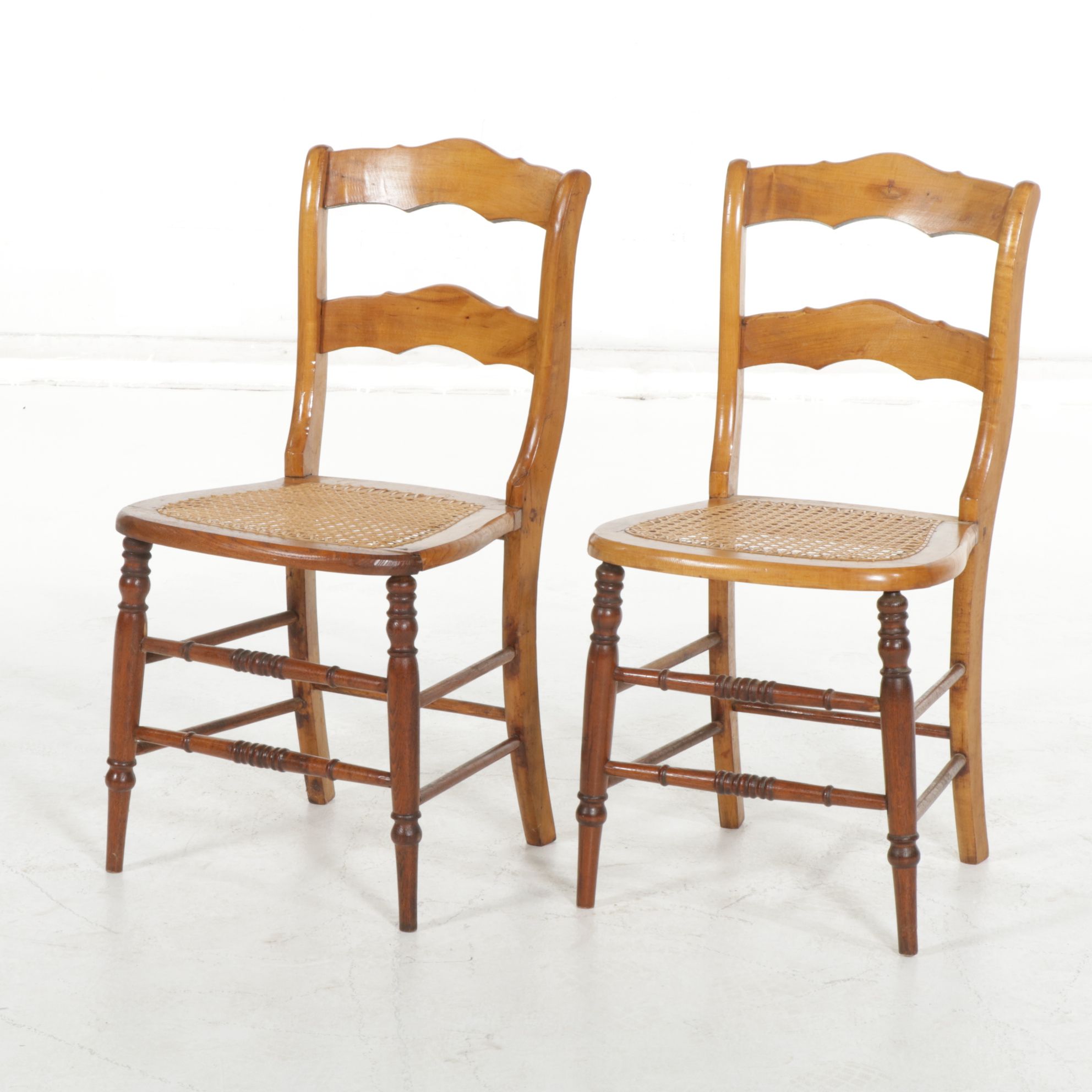 Victorian Mixed Hardwood Side Chairs with Woven Cane Seats