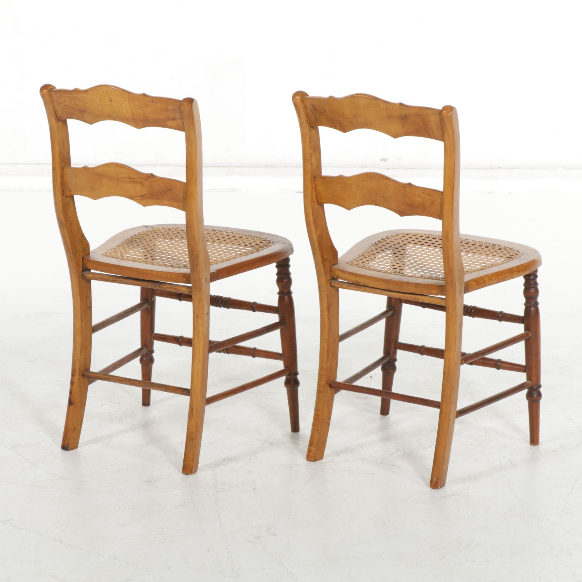 Victorian Mixed Hardwood Side Chairs with Woven Cane Seats