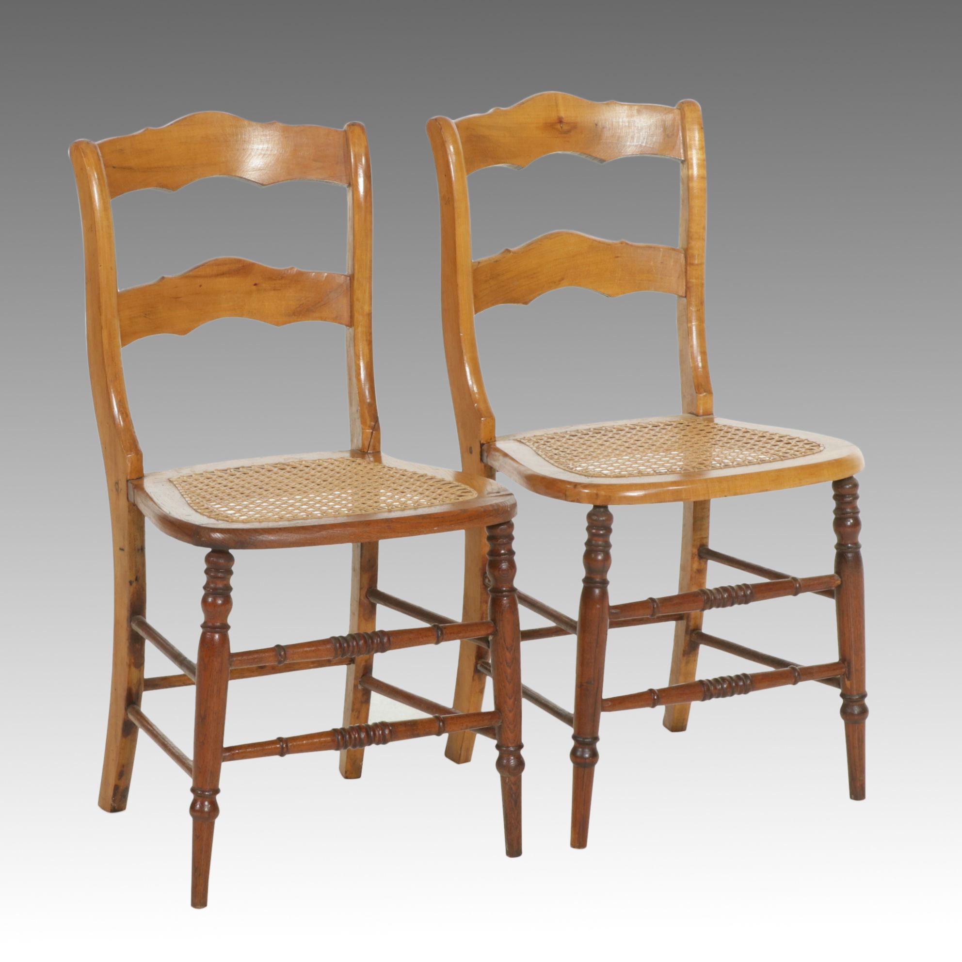 Victorian Mixed Hardwood Side Chairs with Woven Cane Seats