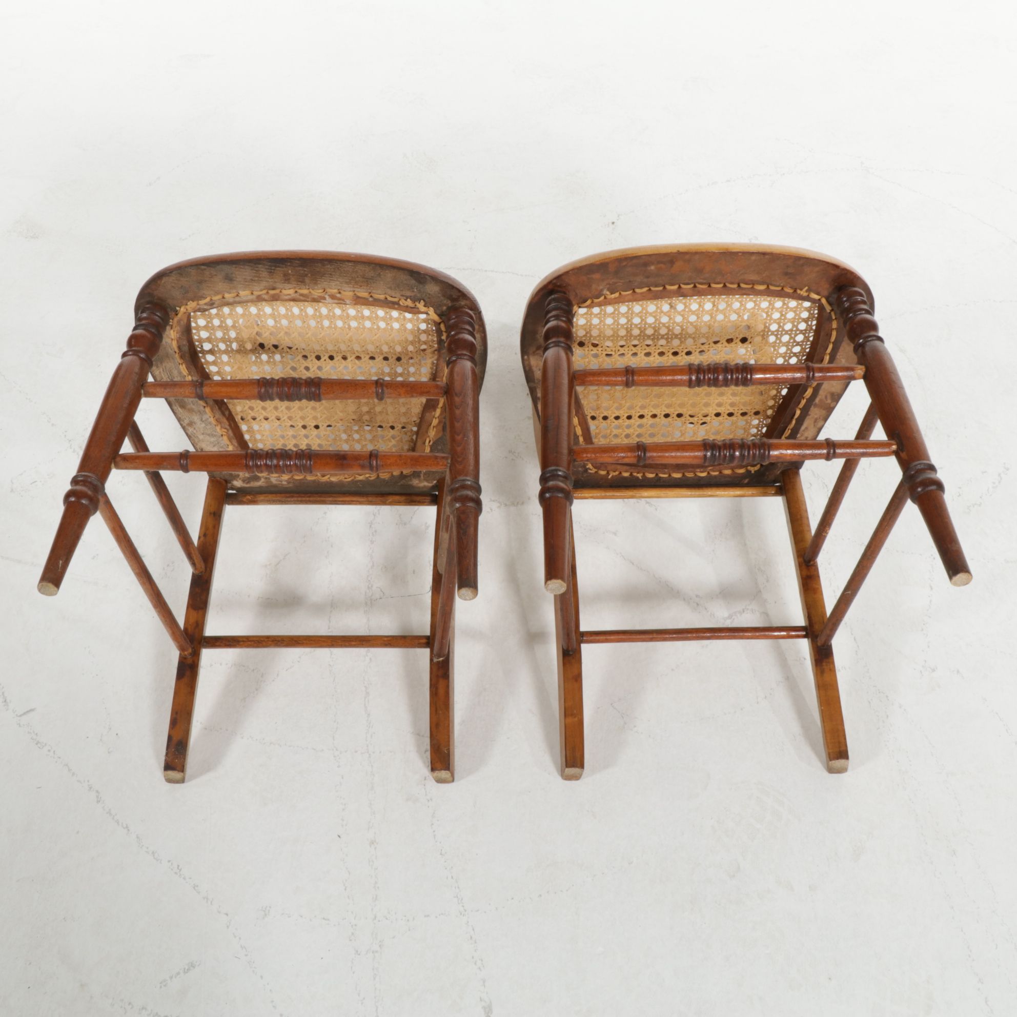 Victorian Mixed Hardwood Side Chairs with Woven Cane Seats