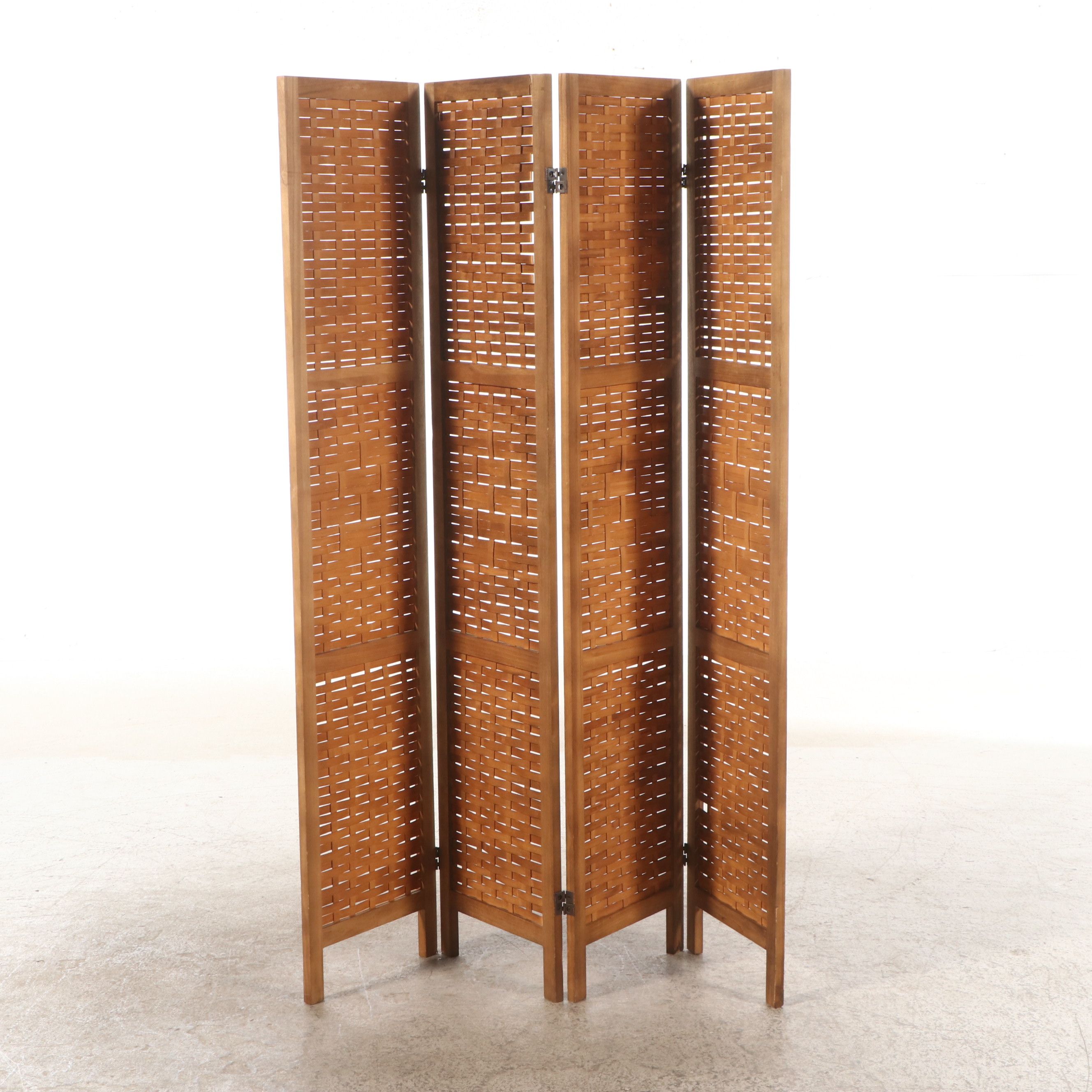 Four-Panel Bamboo Lattice Weave Room Divider
