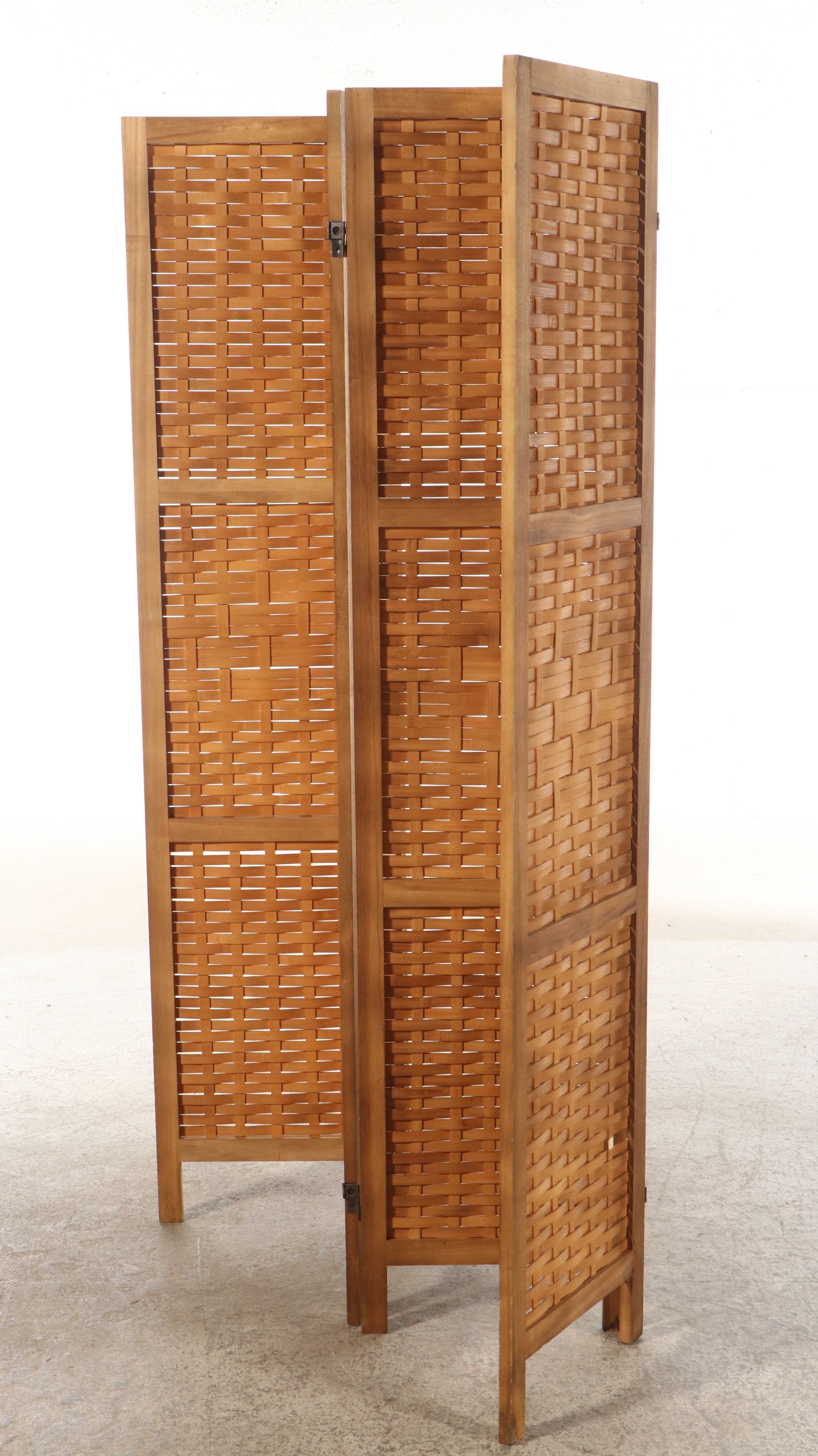 Four-Panel Bamboo Lattice Weave Room Divider