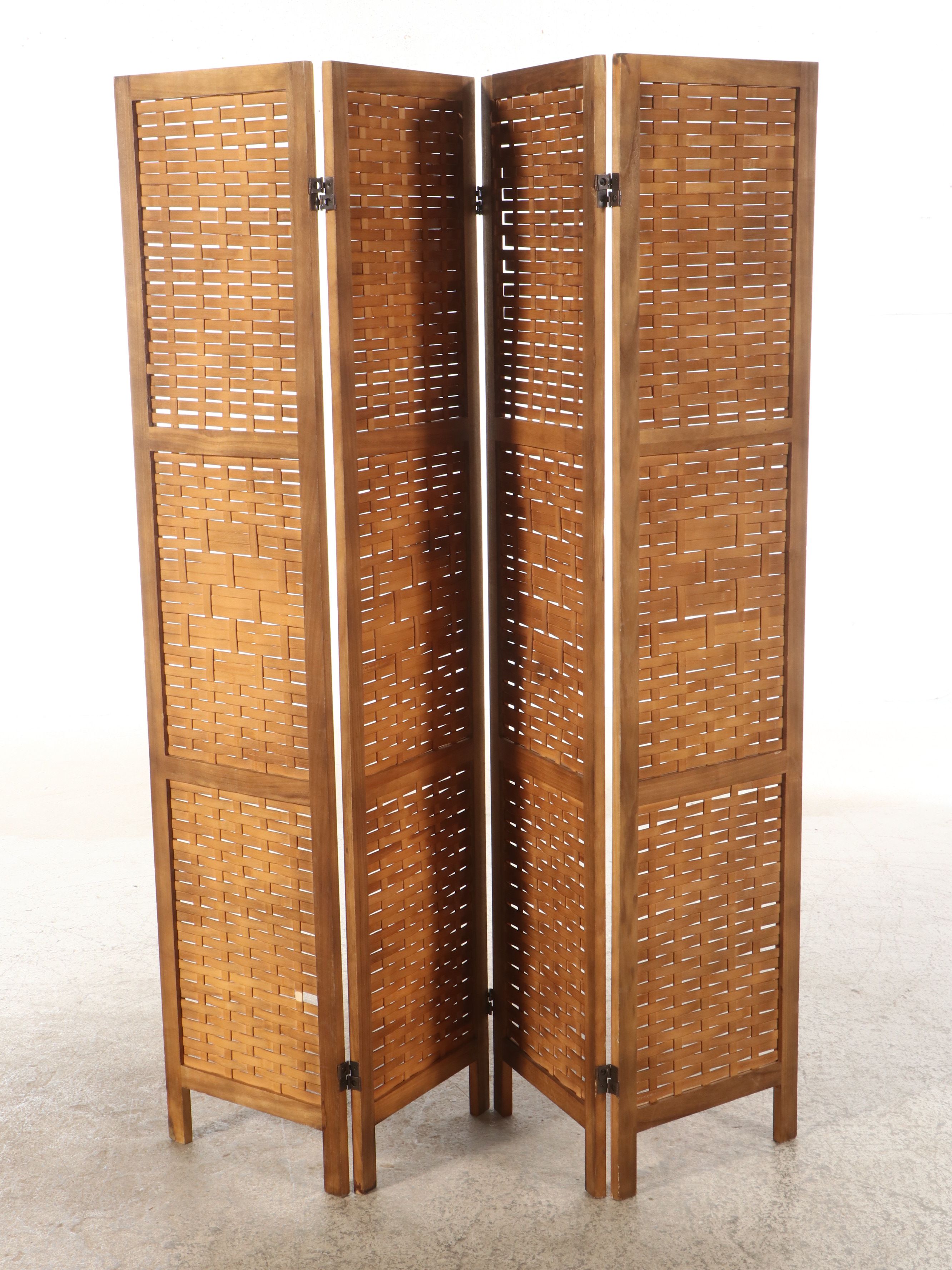 Four-Panel Bamboo Lattice Weave Room Divider