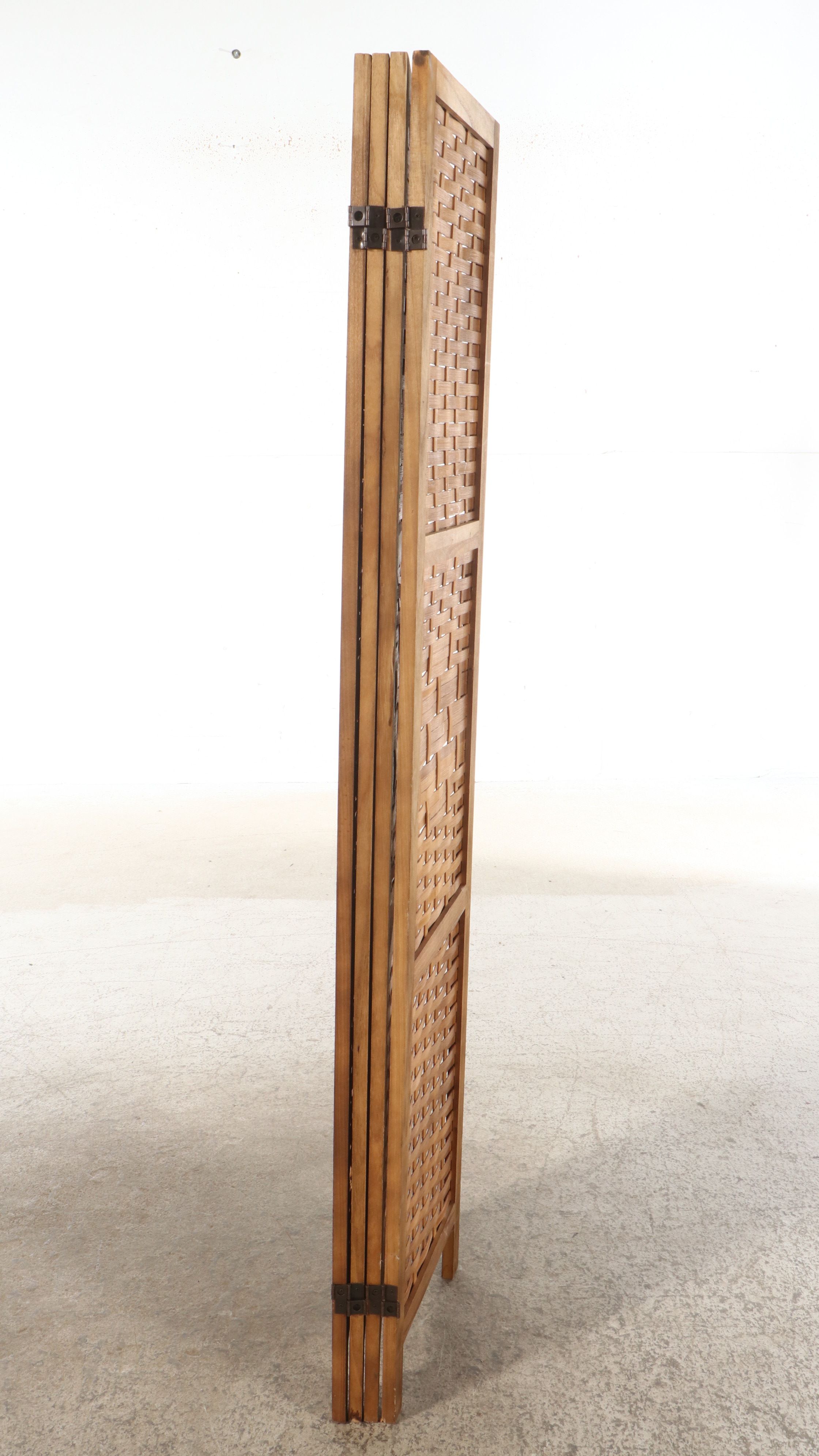 Four-Panel Bamboo Lattice Weave Room Divider