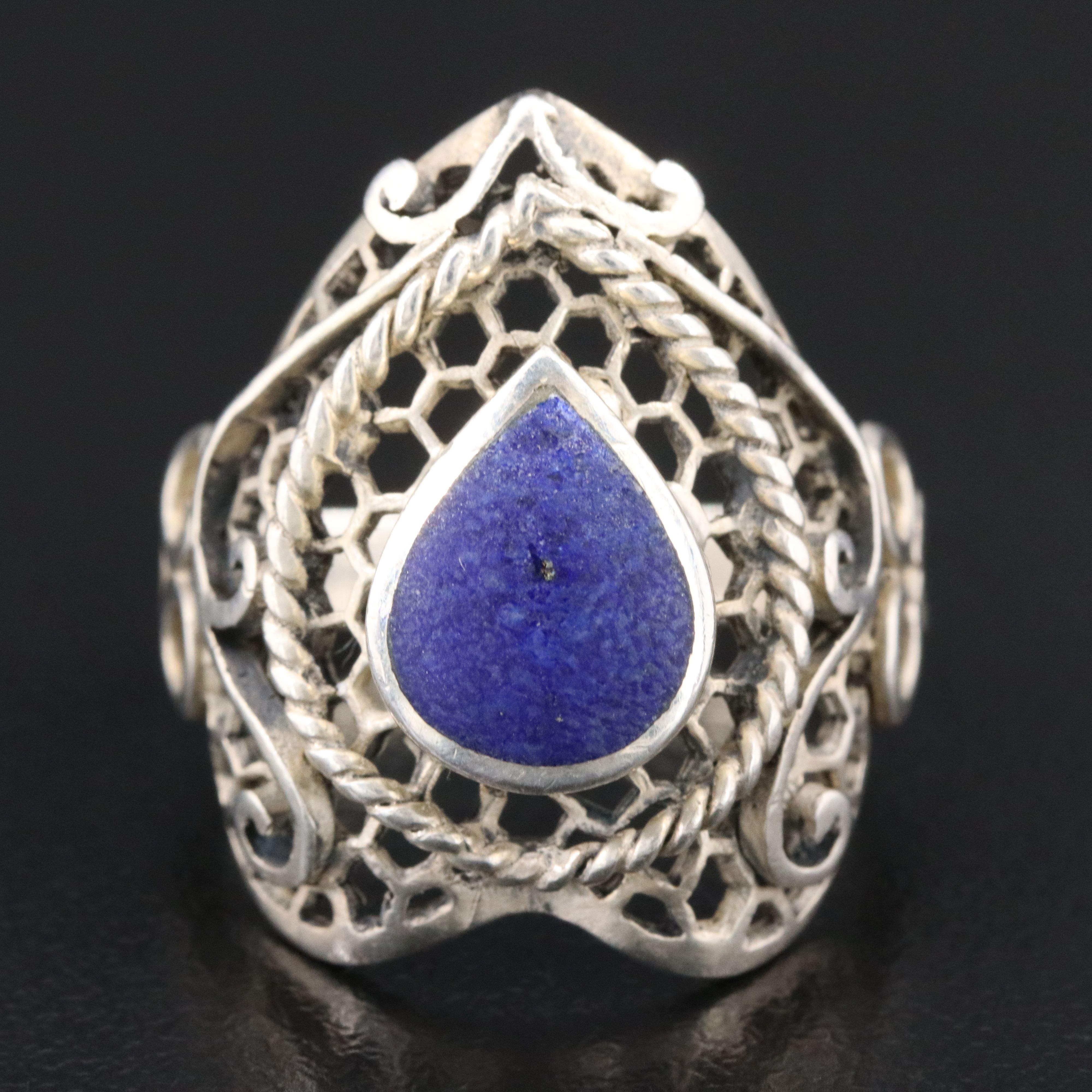 Sterling Lapis Lazuli Filigree Heart Ring