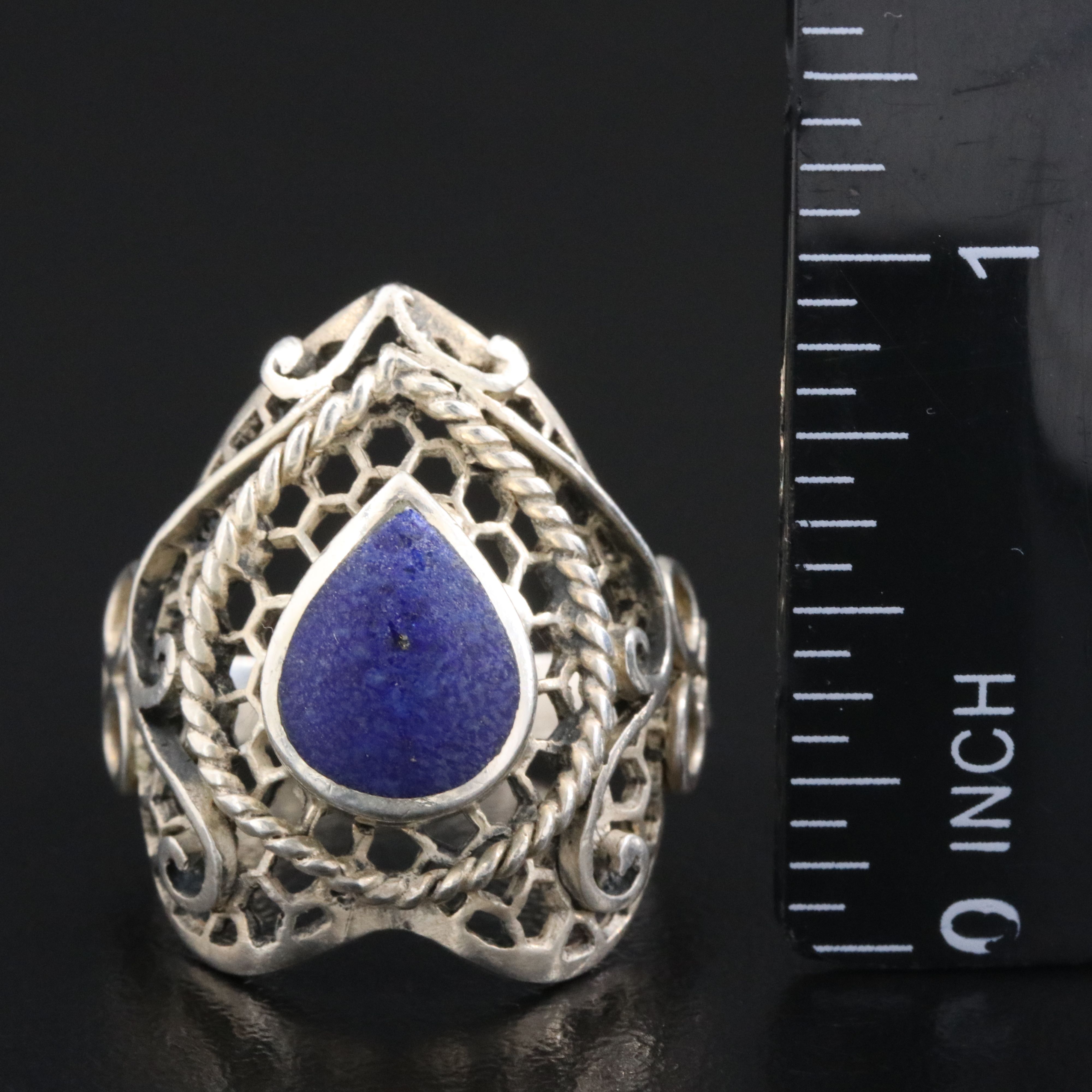 Sterling Lapis Lazuli Filigree Heart Ring