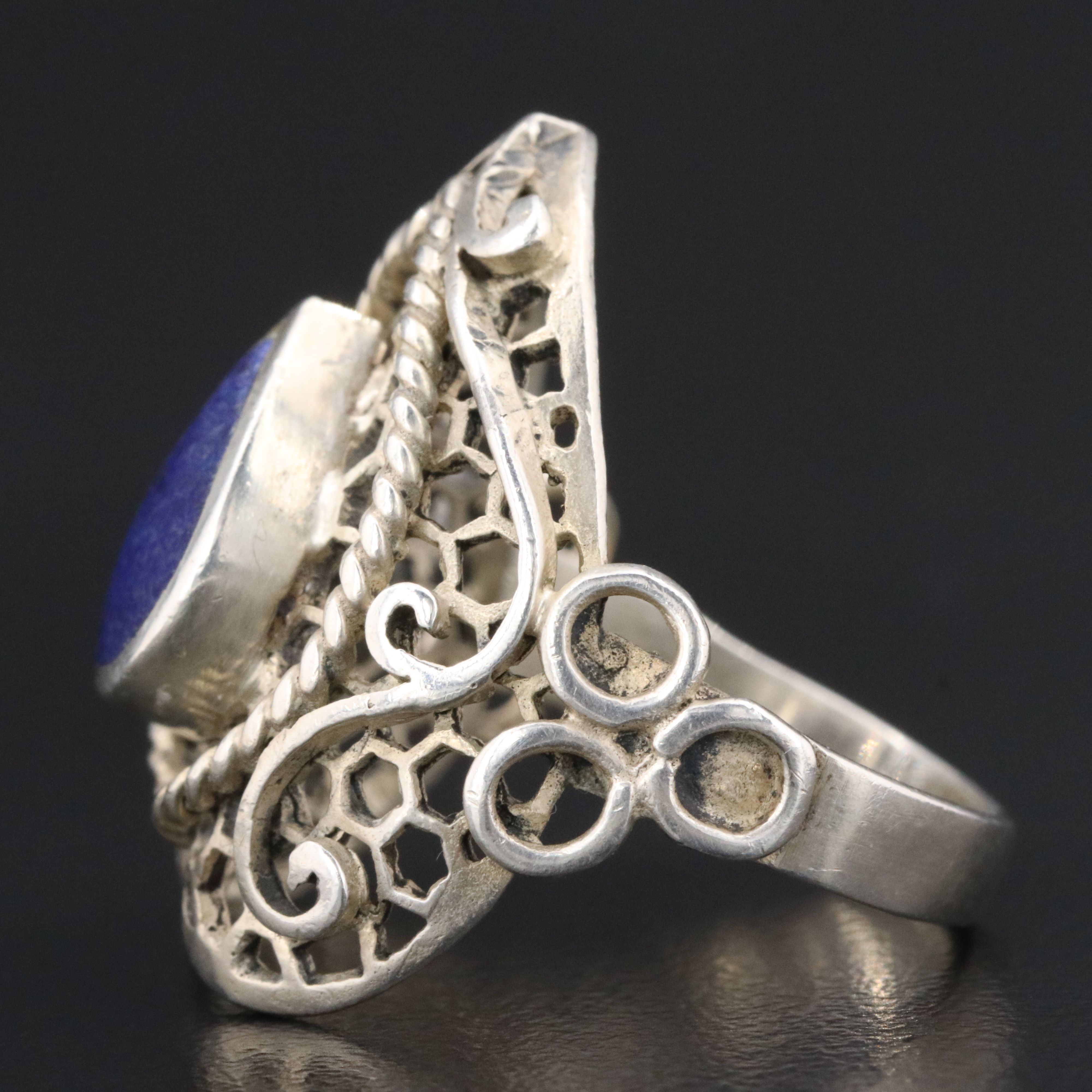Sterling Lapis Lazuli Filigree Heart Ring