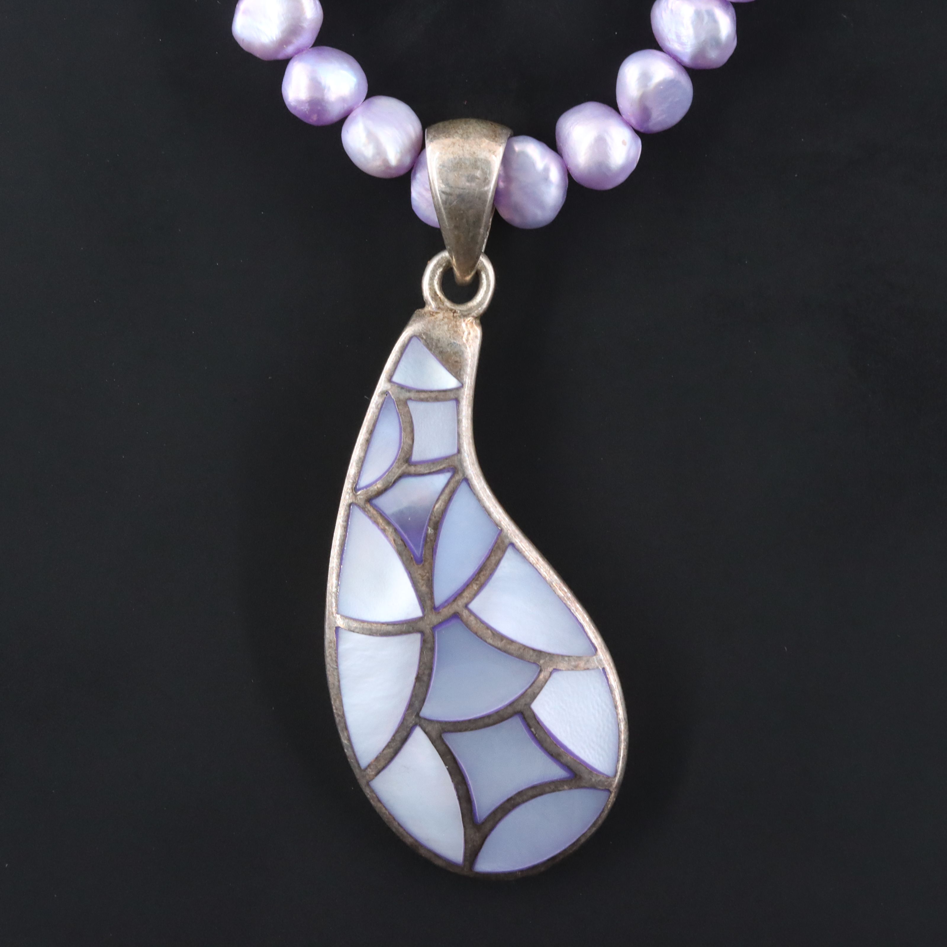 Sterling Mother-of-Pearl Inlay and Pearl Pendant Necklace