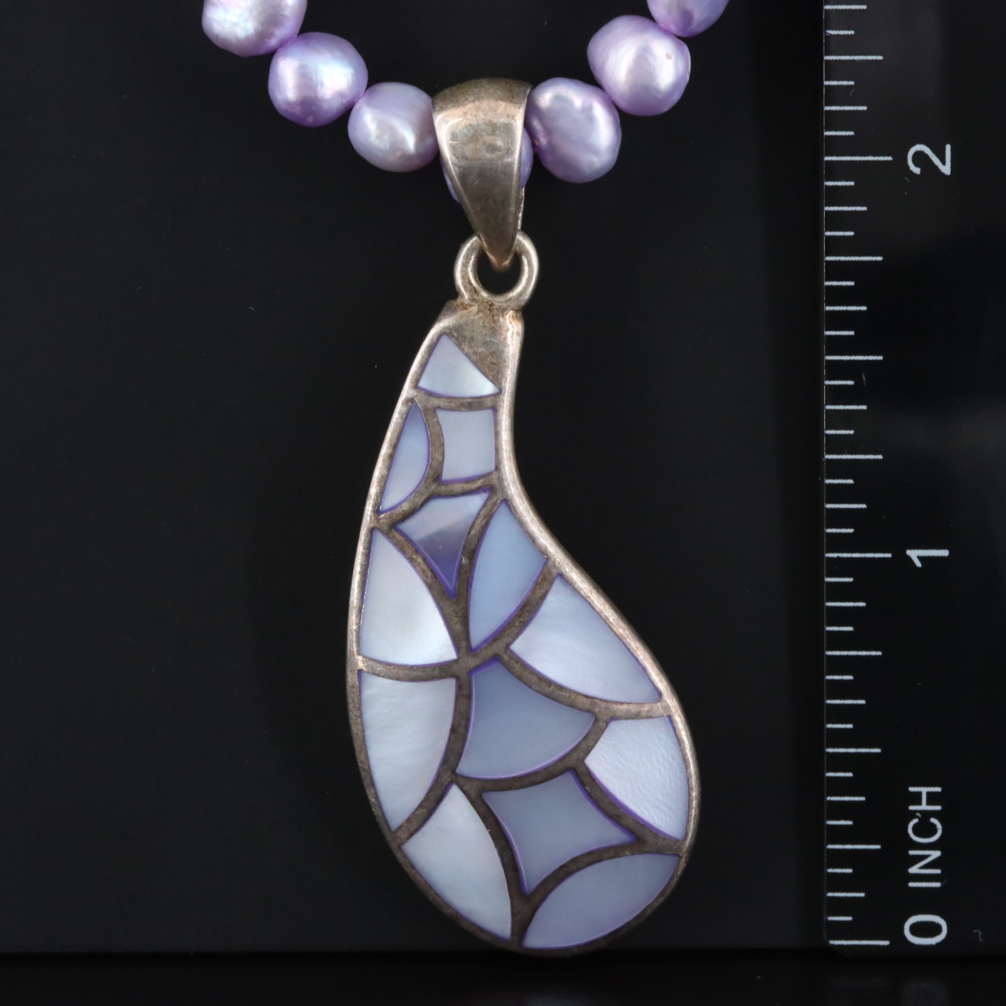 Sterling Mother-of-Pearl Inlay and Pearl Pendant Necklace