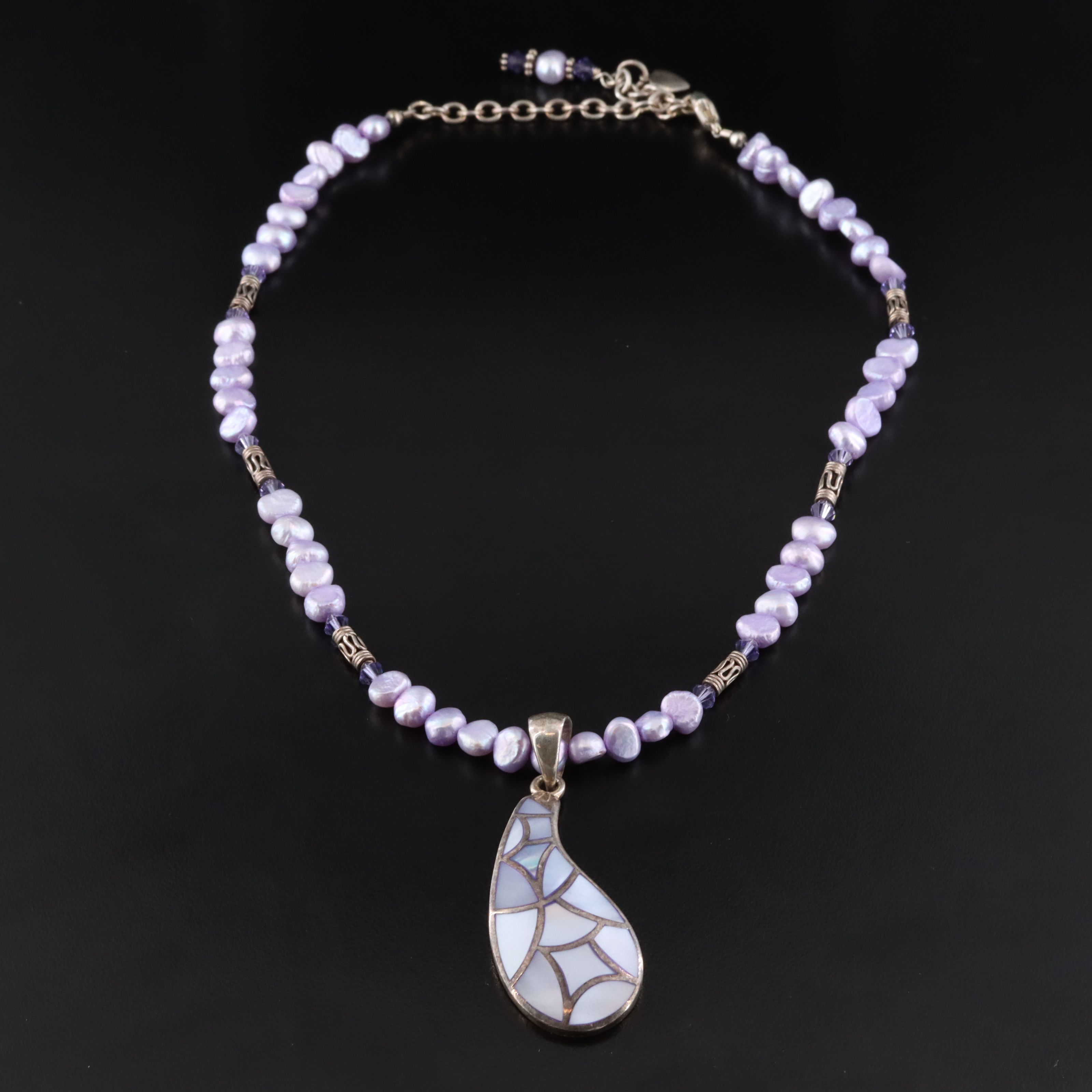 Sterling Mother-of-Pearl Inlay and Pearl Pendant Necklace