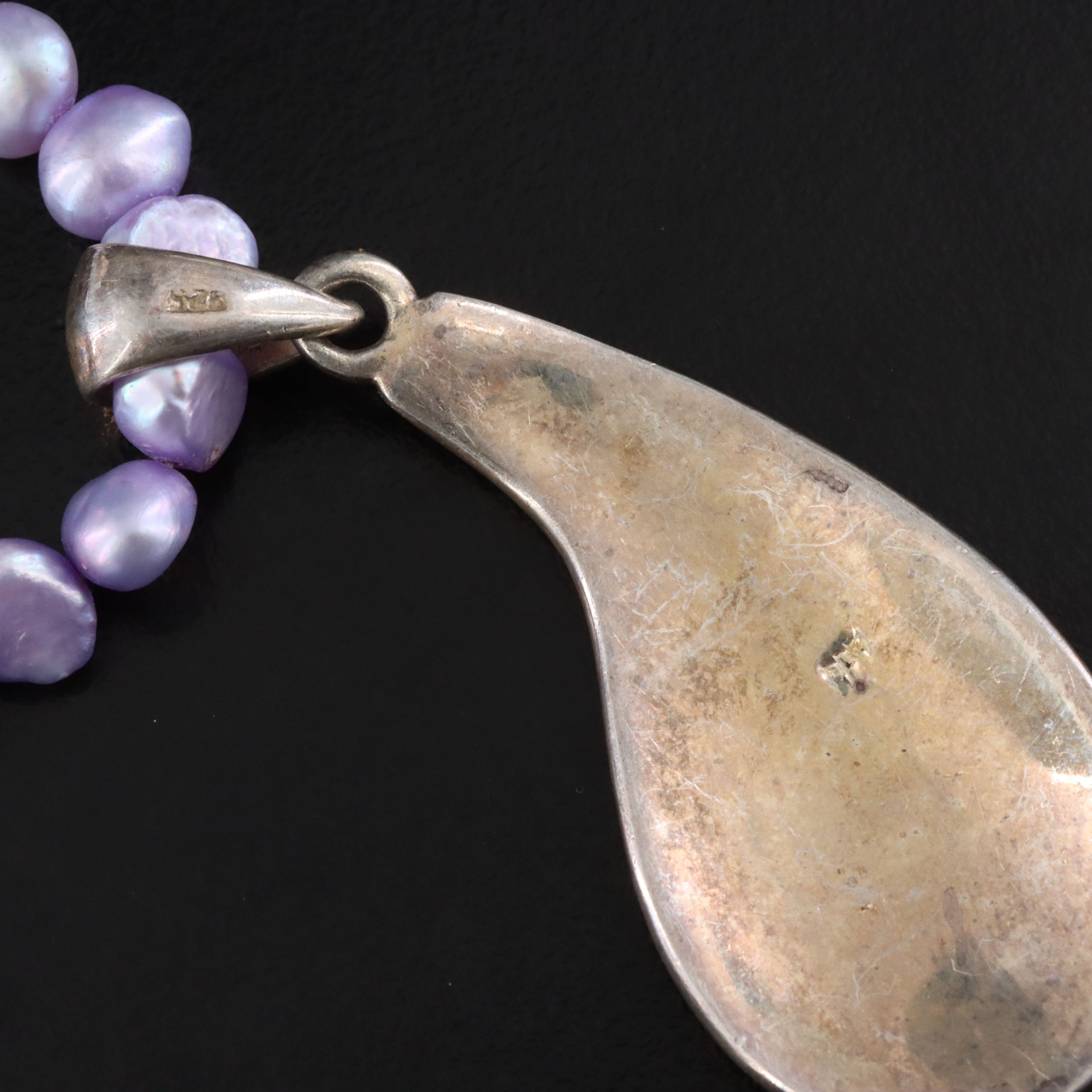 Sterling Mother-of-Pearl Inlay and Pearl Pendant Necklace