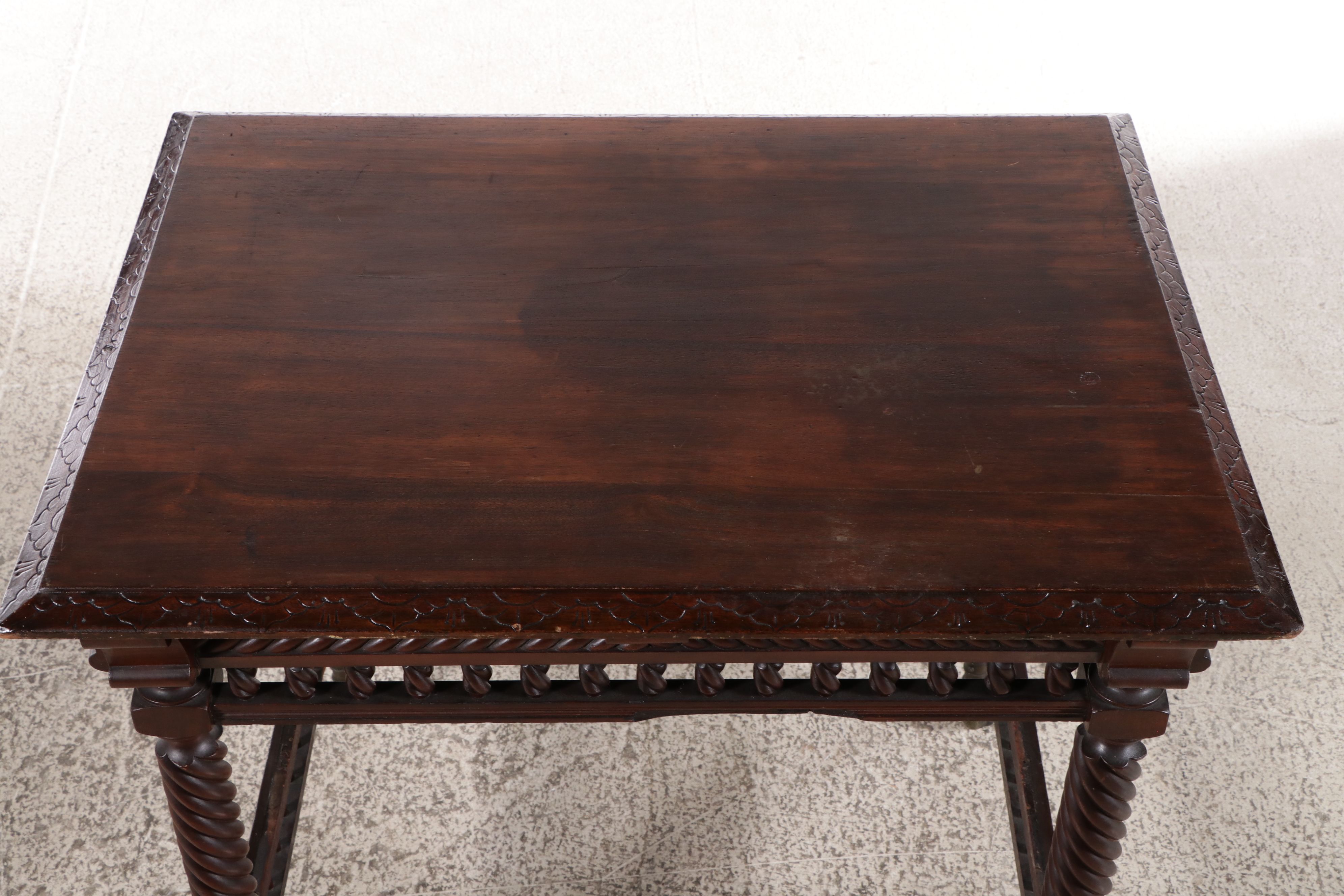 Jacobean Revival Oak Barley Twist with Fretwork End Table