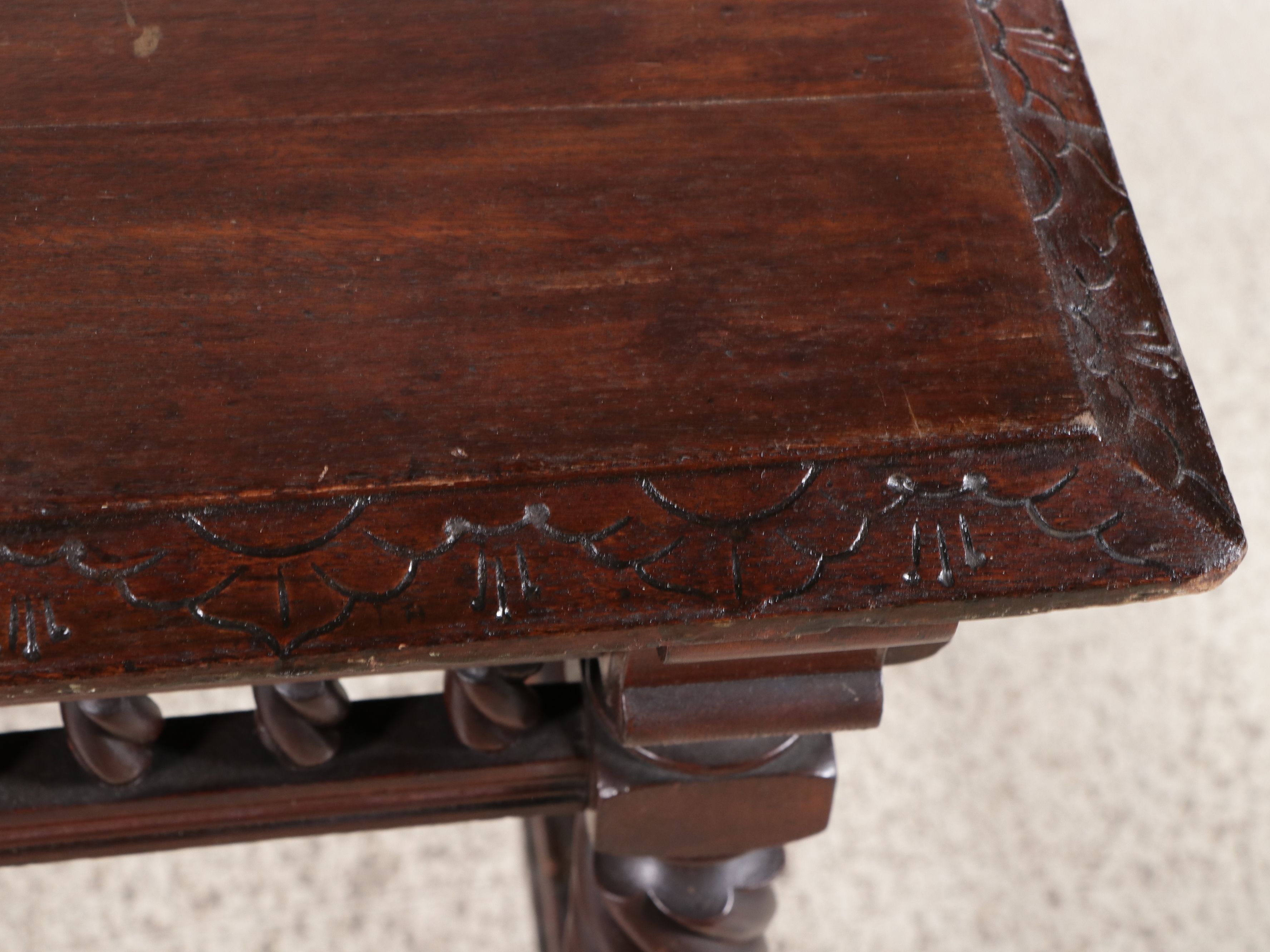 Jacobean Revival Oak Barley Twist with Fretwork End Table