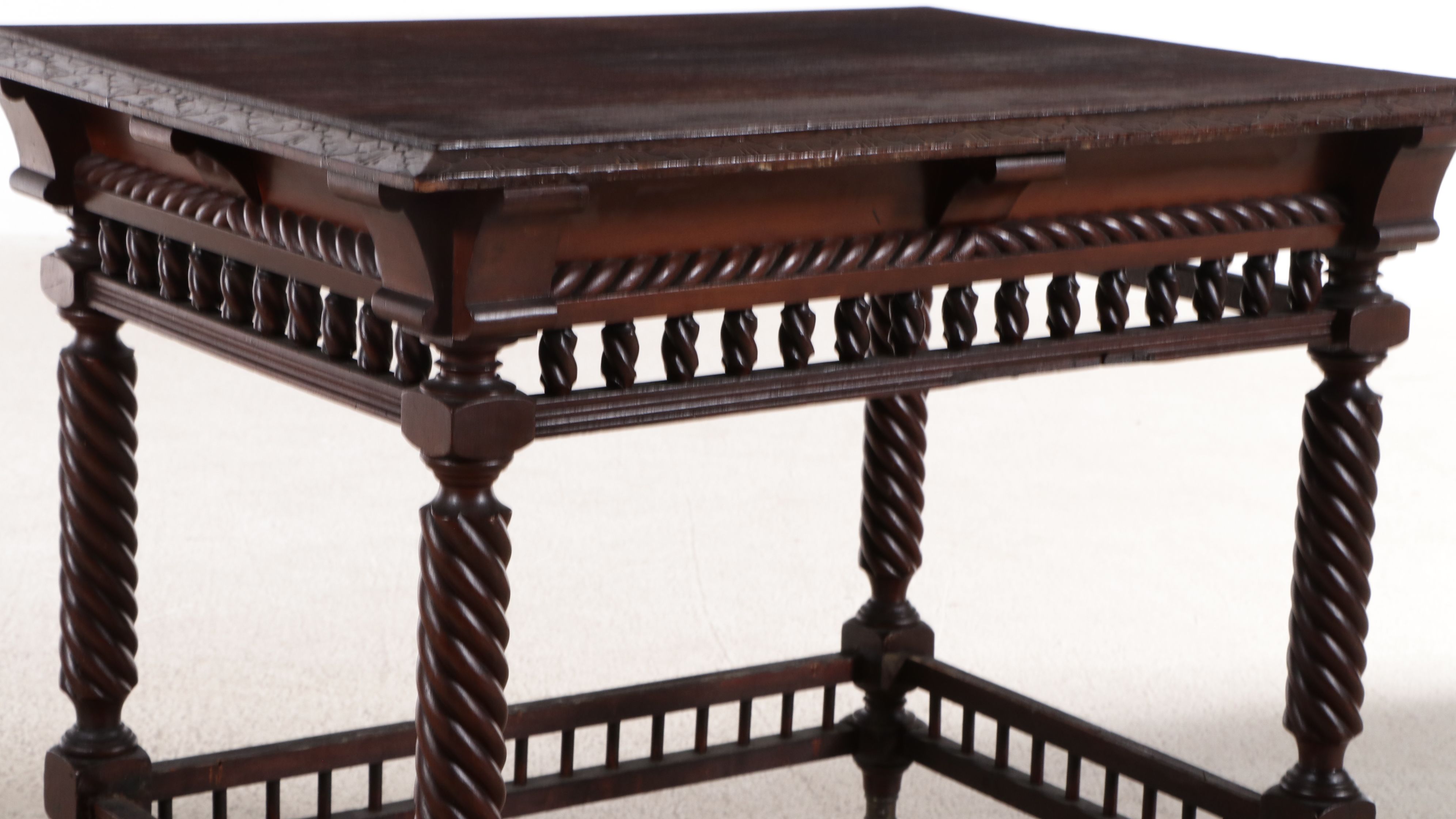 Jacobean Revival Oak Barley Twist with Fretwork End Table