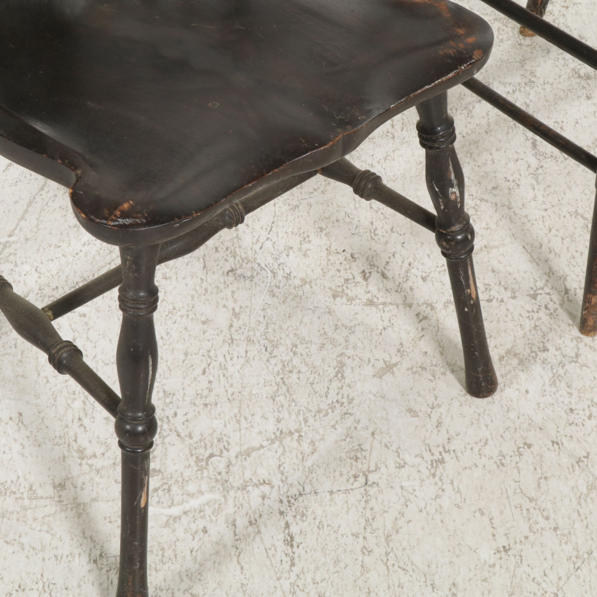 Black Finished Wing-Back Windsor Side Chair and Another Chair